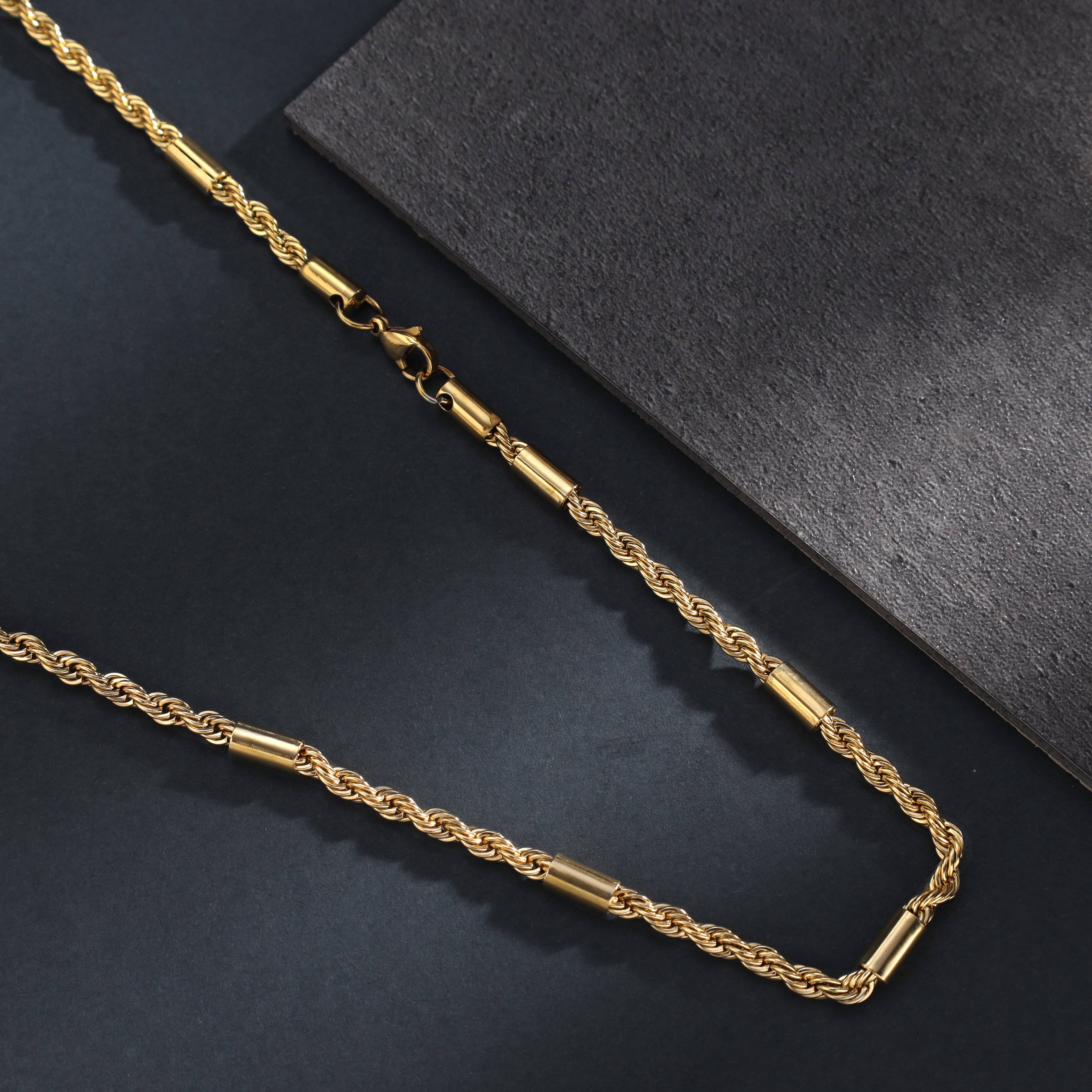 5mm cord chain - Bullet made of stainless steel 18K gold plated 