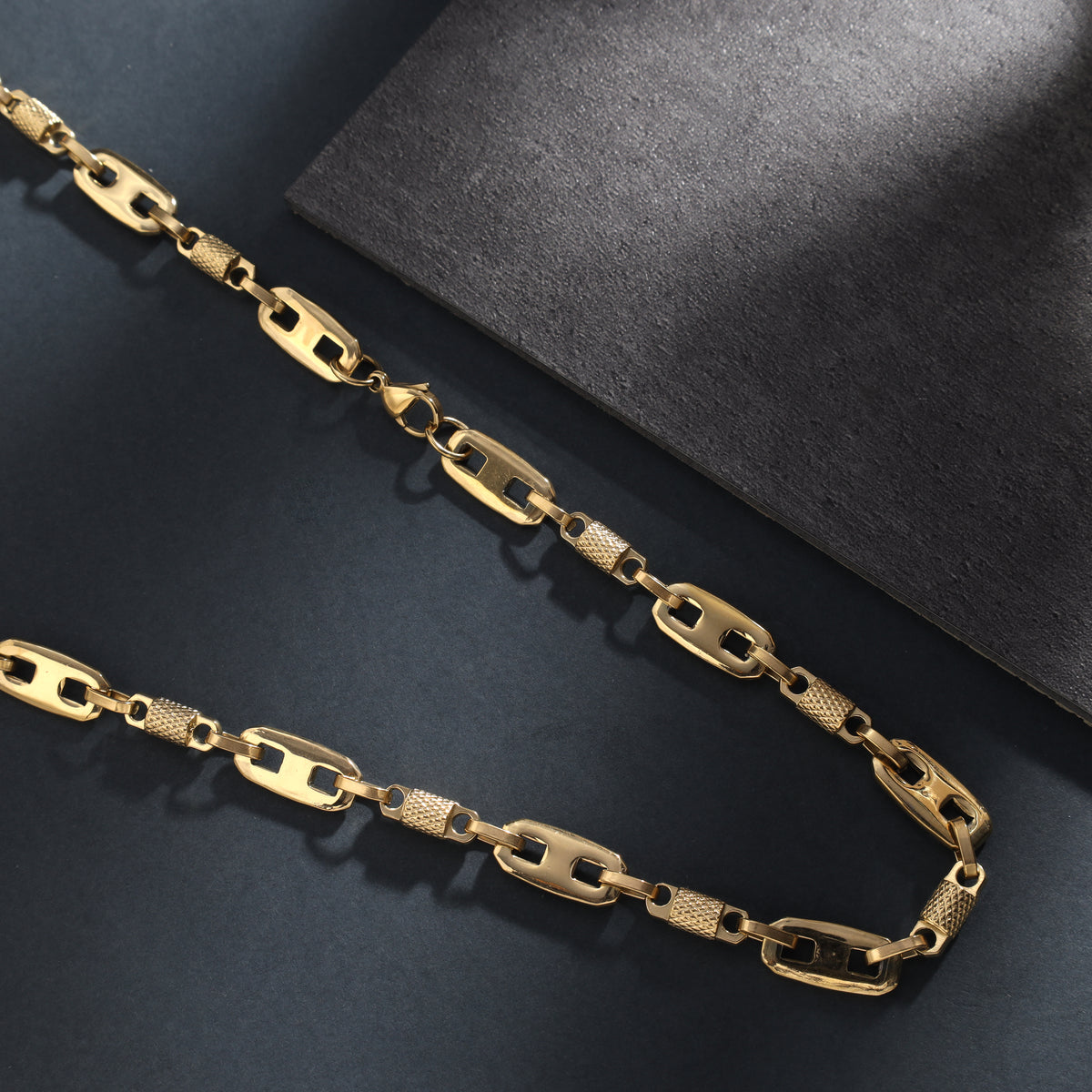 9,5mm Plattenkette + Montecarlo Kette 60cm aus Edelstahl 18K Vergoldet - Taipan Schmuck