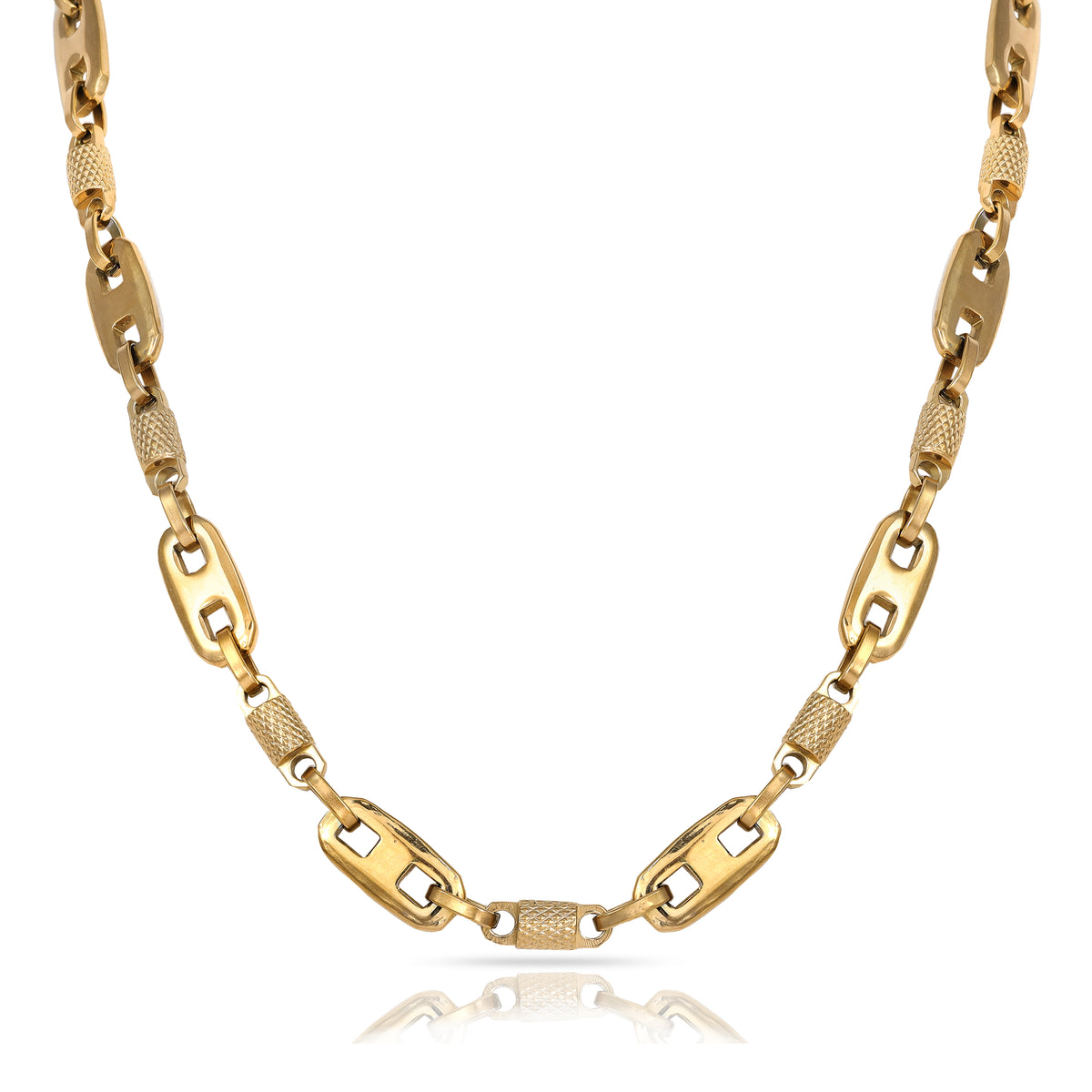 9,5mm Plattenkette + Montecarlo Kette 60cm aus Edelstahl 18K Vergoldet - Taipan Schmuck