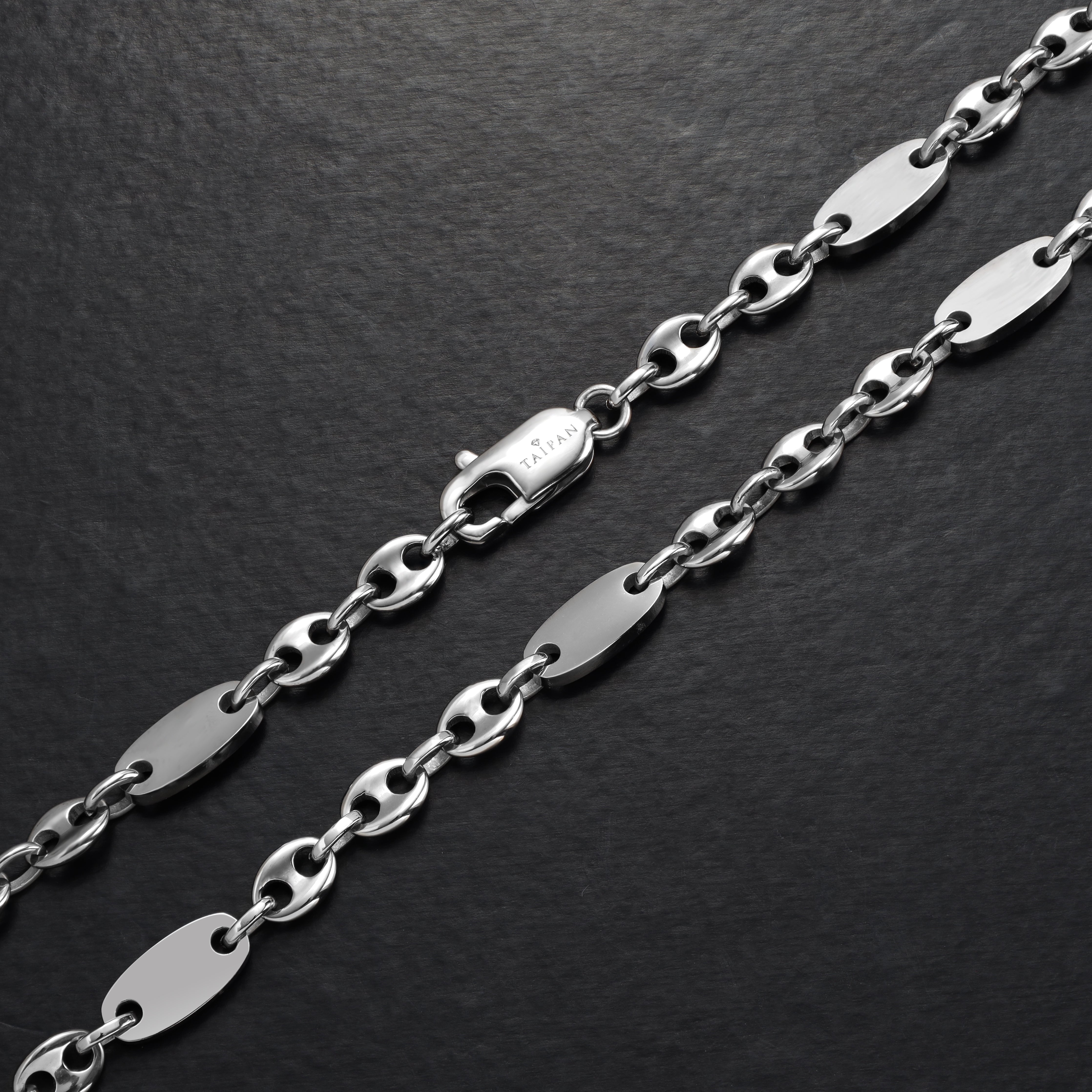 Set - Plattenkette + Bohnenkette 6mm - Kostenloses Armband - Edelstahl - Taipan Schmuck