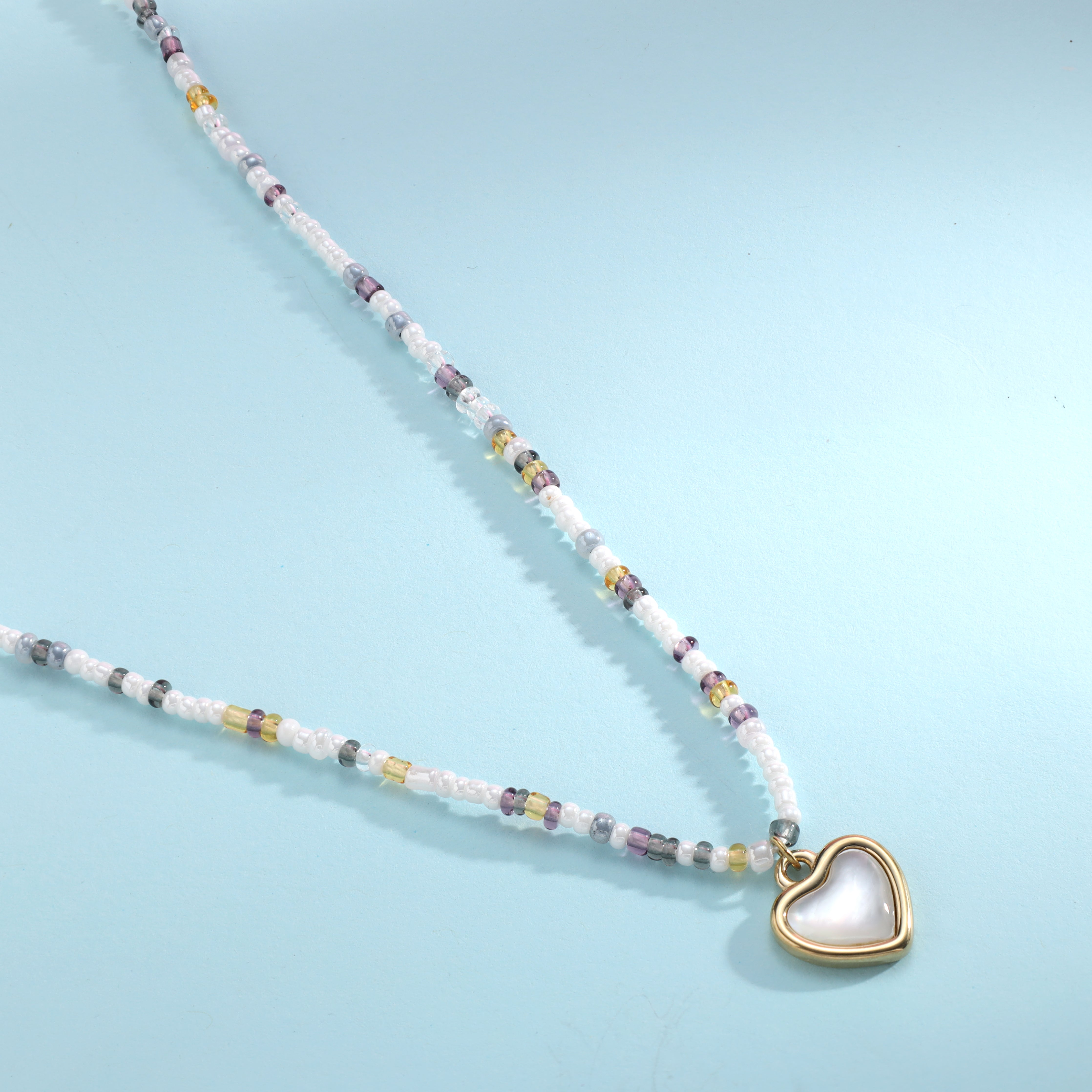 Women's Beads Necklace with Heart Pendant made of Stainless Steel 18K Gold Plated