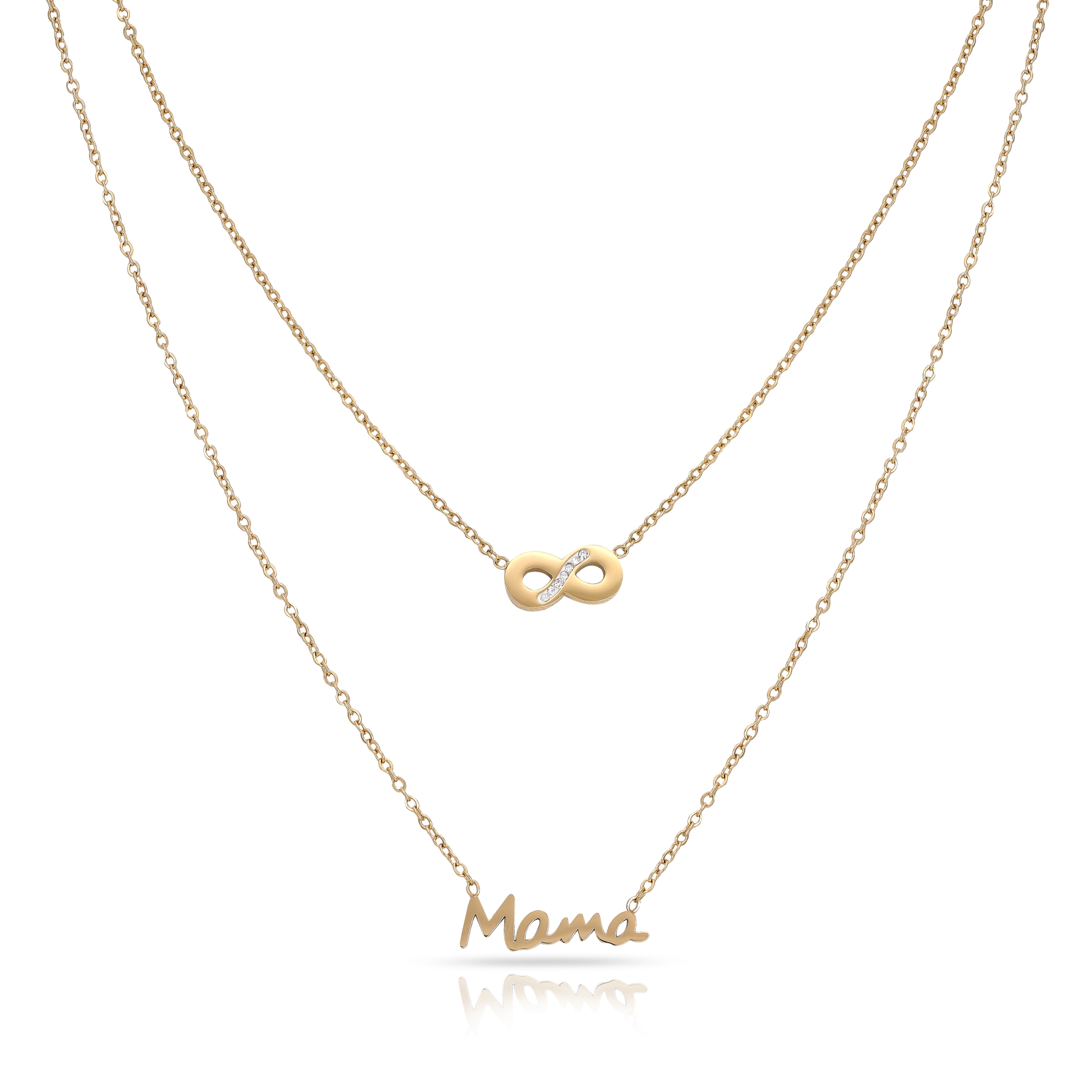 Damenkette mit Infinity Mama Anhänger aus Edelstahl 18K Vergoldet