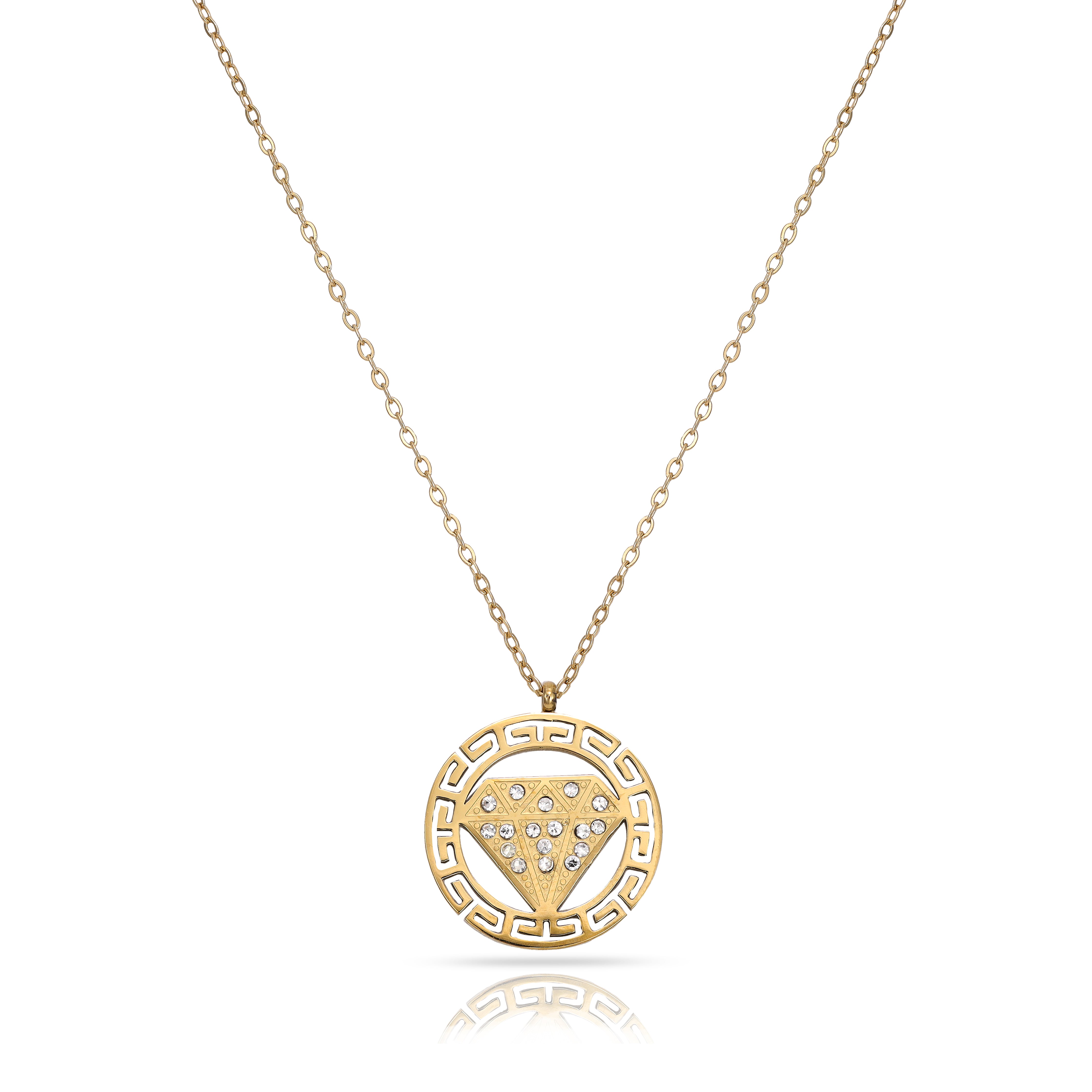 Ladies necklace with diamond pendant made of stainless steel 18K gold-plated