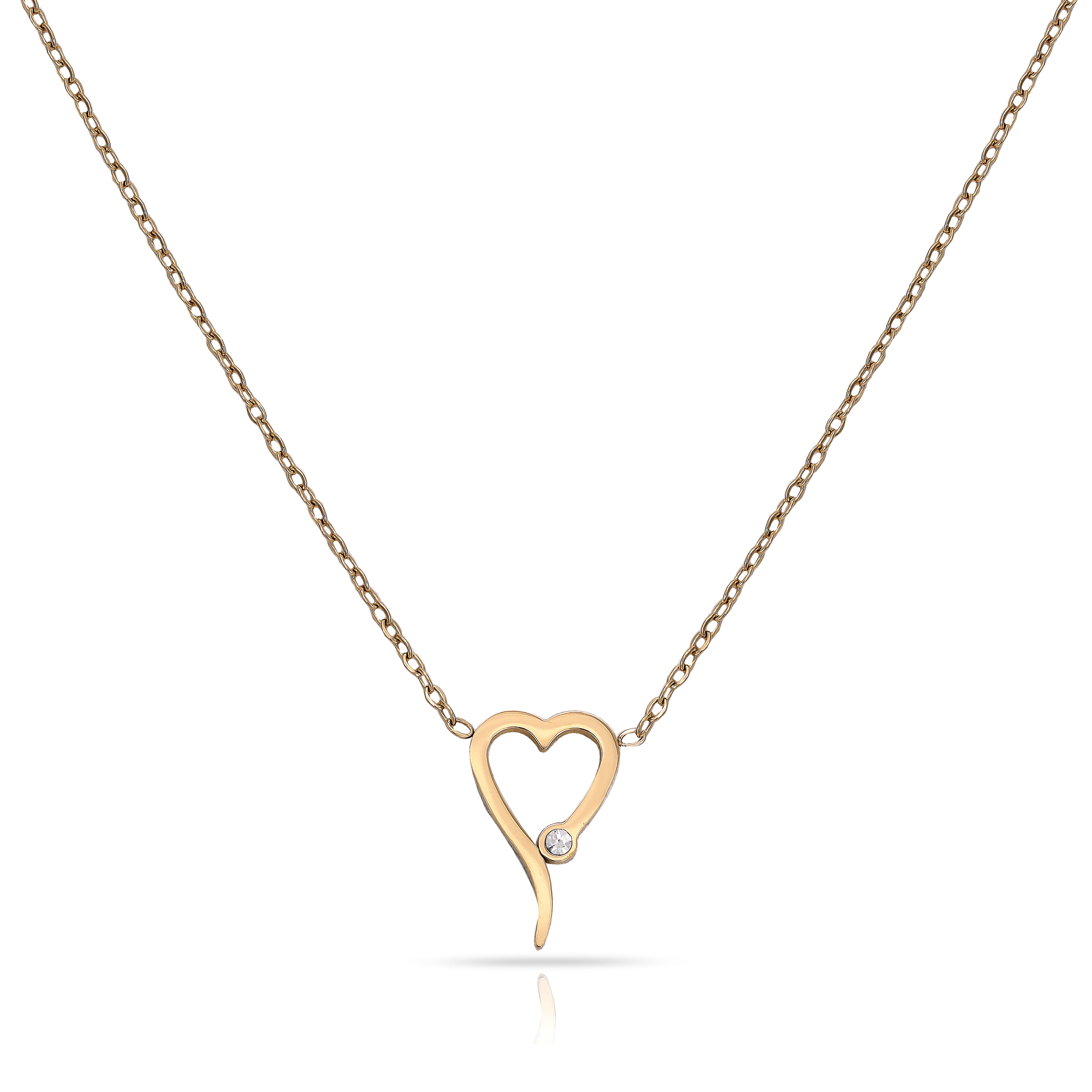 Ladies necklace with heart pendant made of stainless steel 14K gold plated 