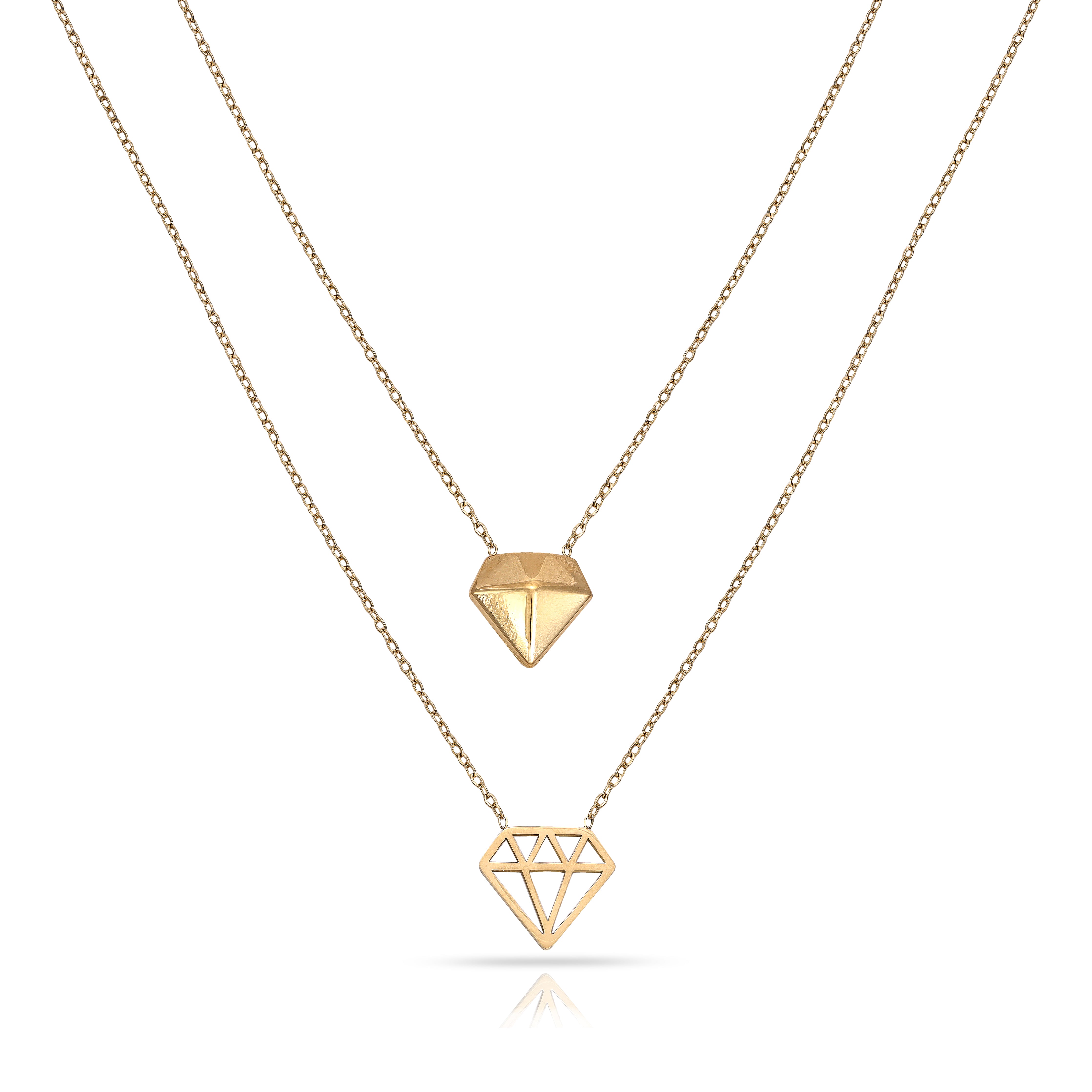 Layering ladies necklace with diamond pendant made of stainless steel 18K gold plated