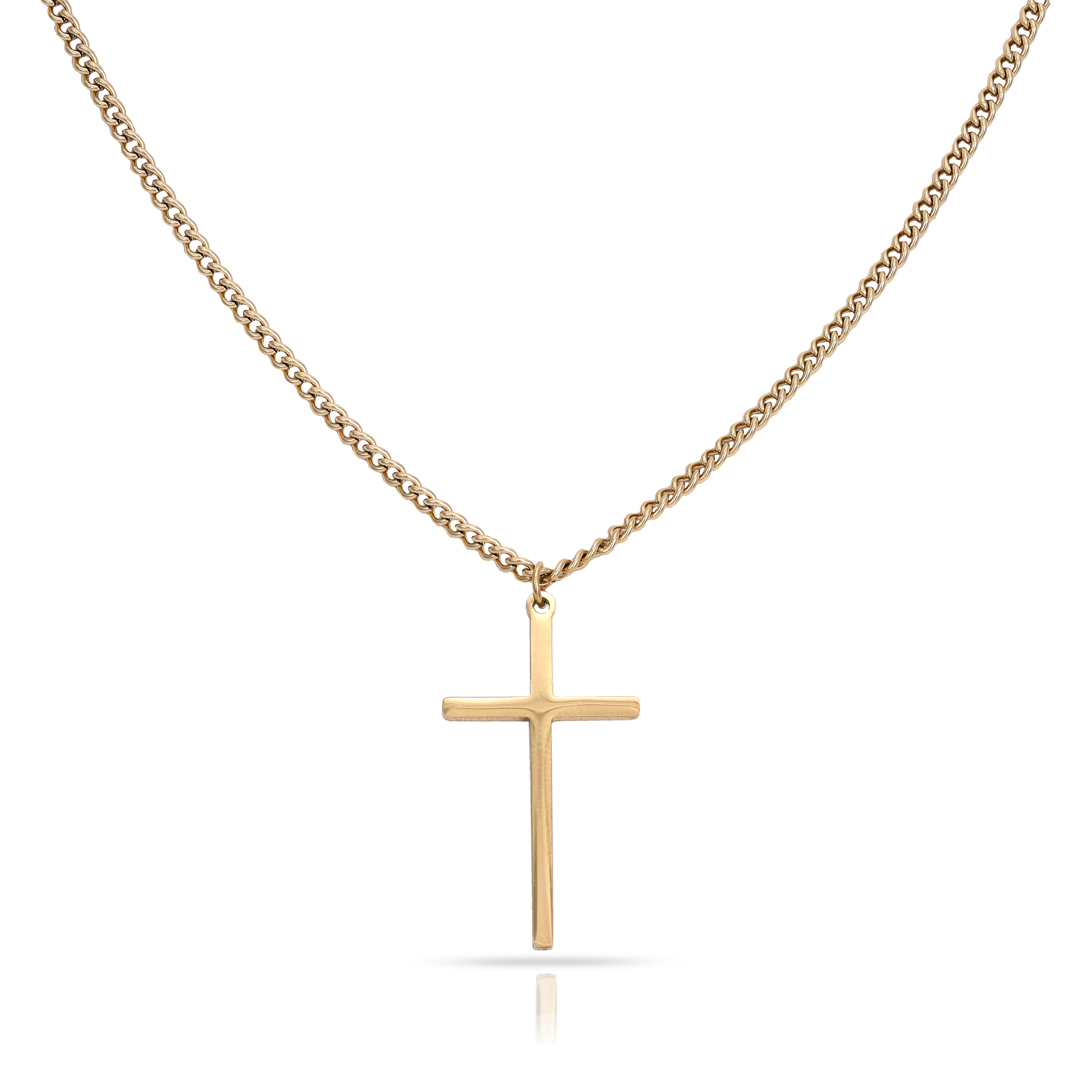 Ladies' curb chain with cross pendant made of stainless steel 18K gold-plated