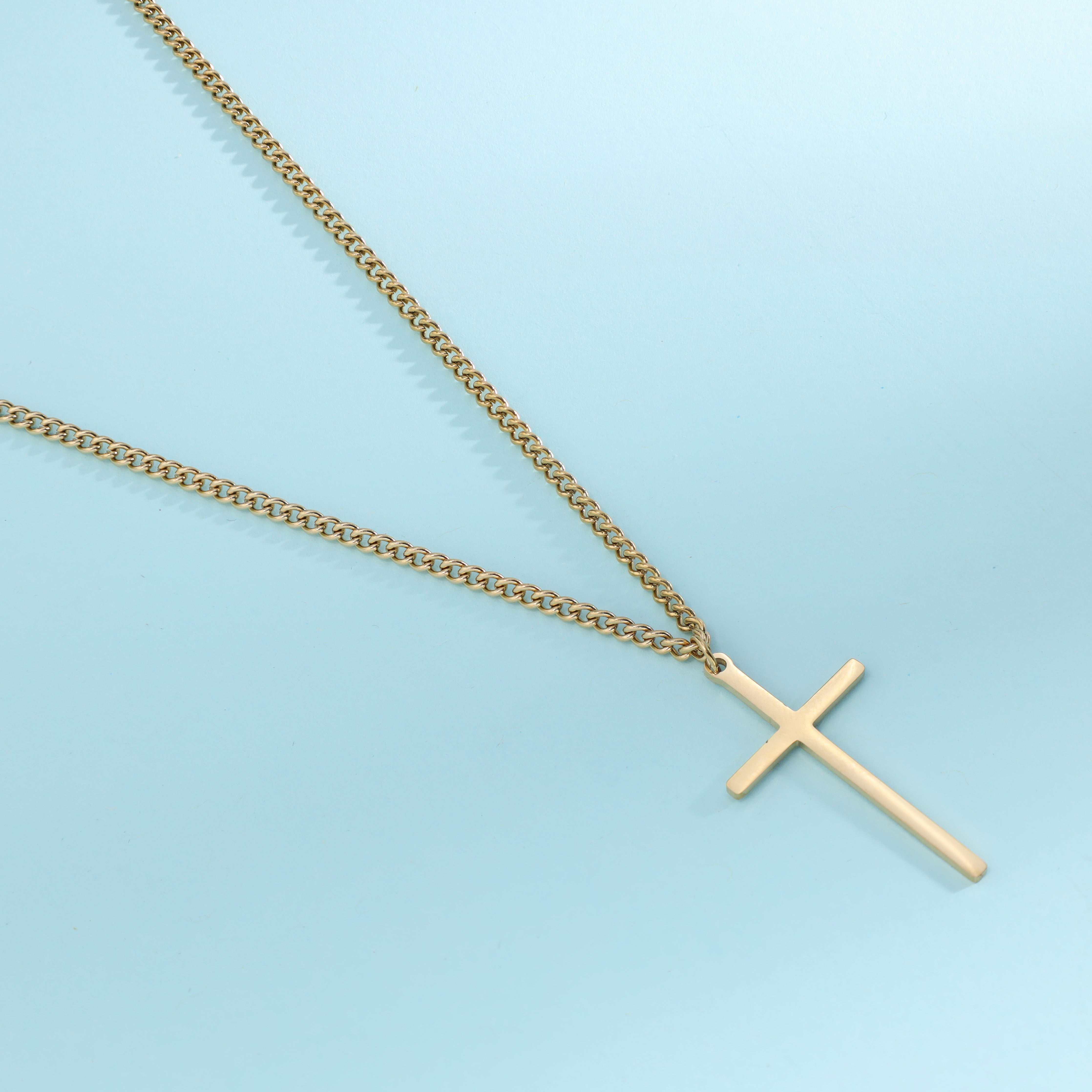 Ladies curb chain with cross pendant made of stainless steel 14K gold plated 