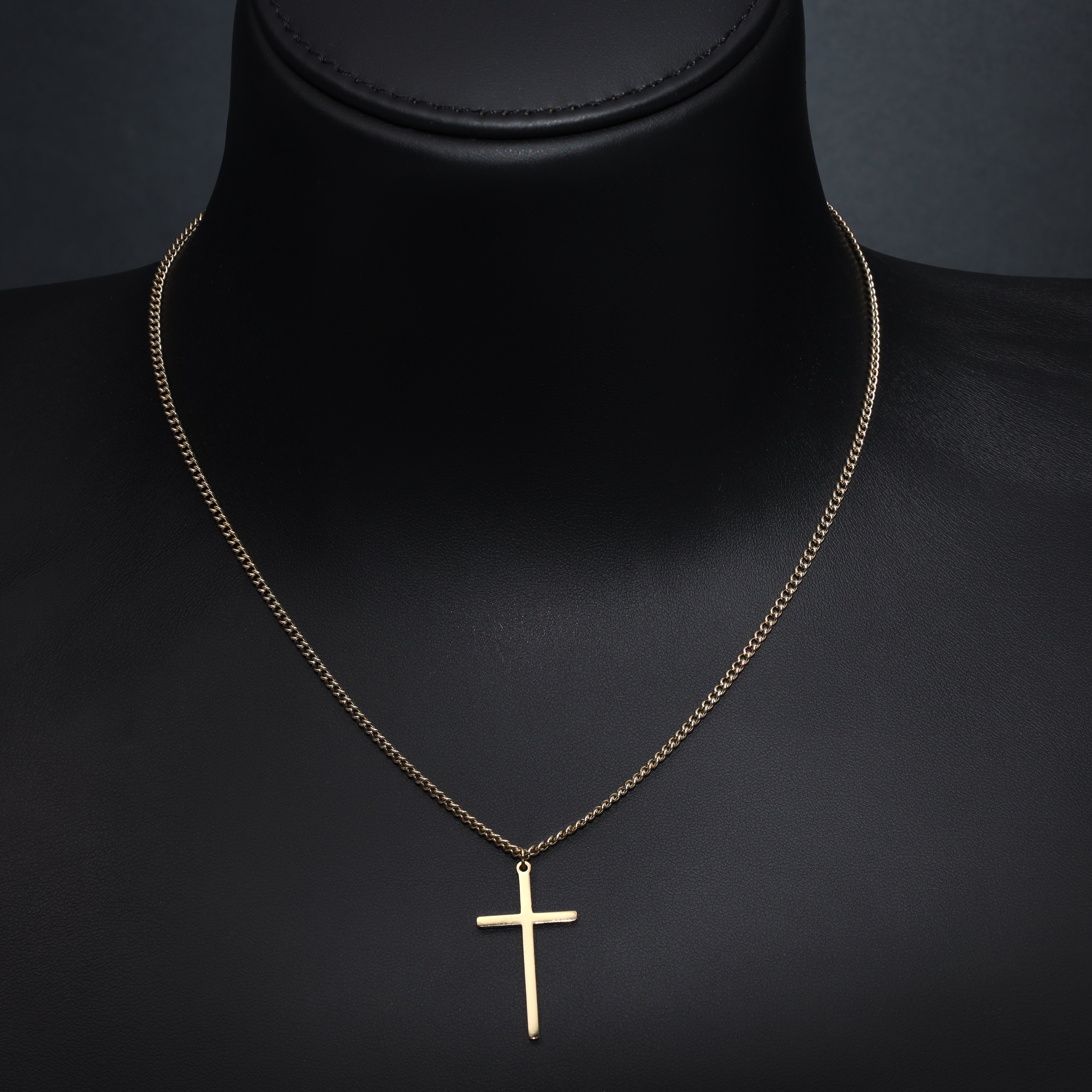 Ladies curb chain with cross pendant made of stainless steel 14K gold plated 