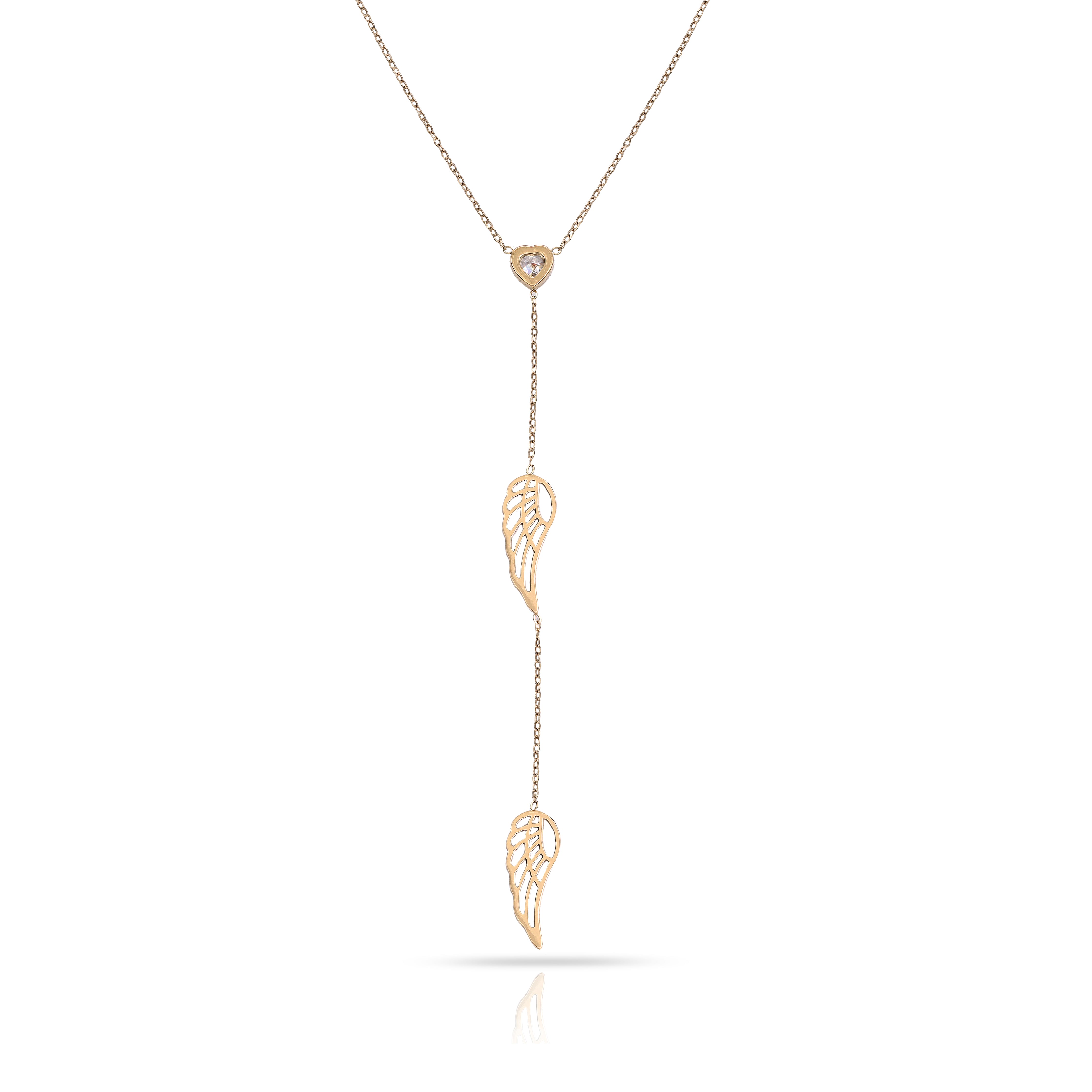 Women's necklace with wing pendant made of stainless steel 18K gold-plated