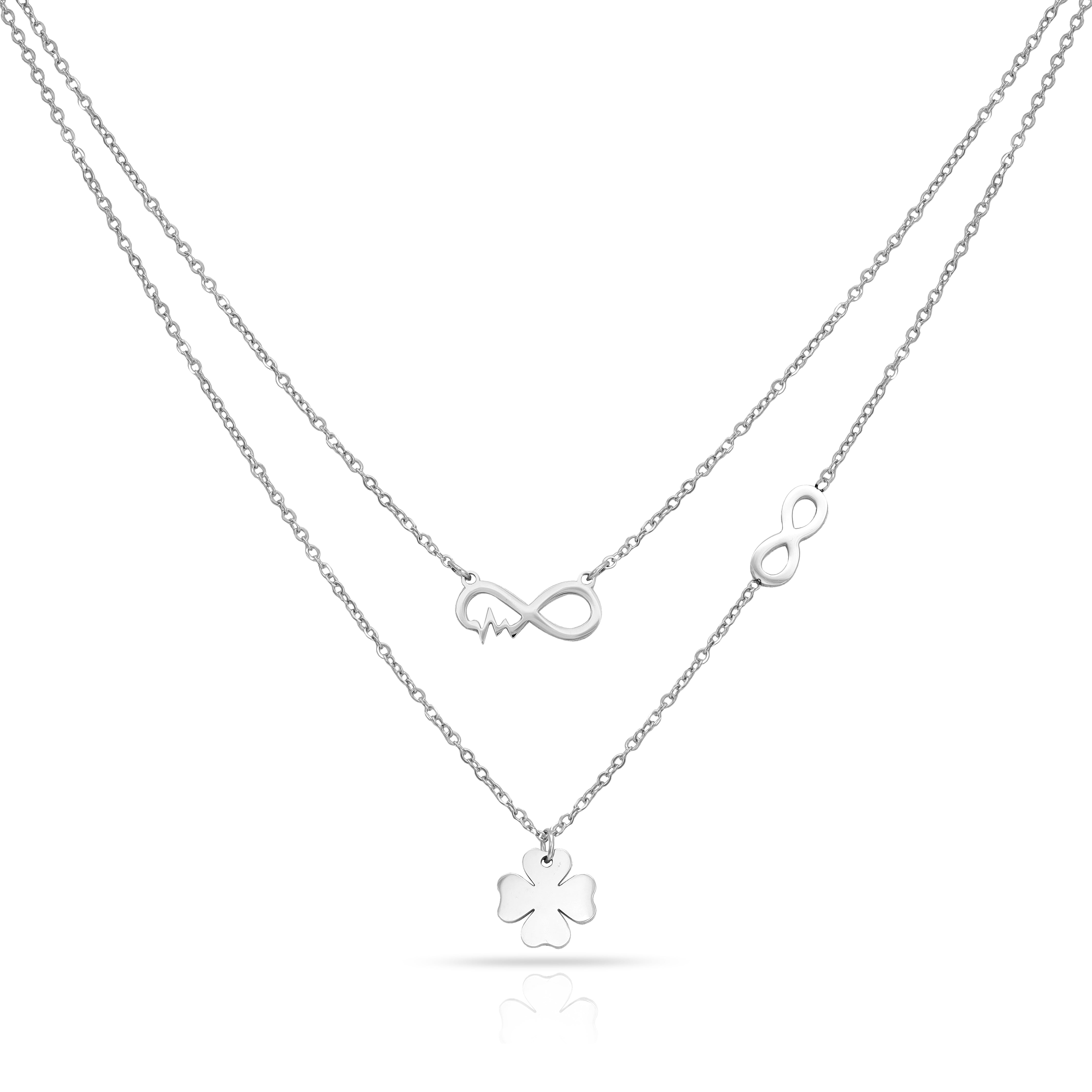 Damen Kette Infinity Herzschlag + Kleeblatt aus Edelstahl