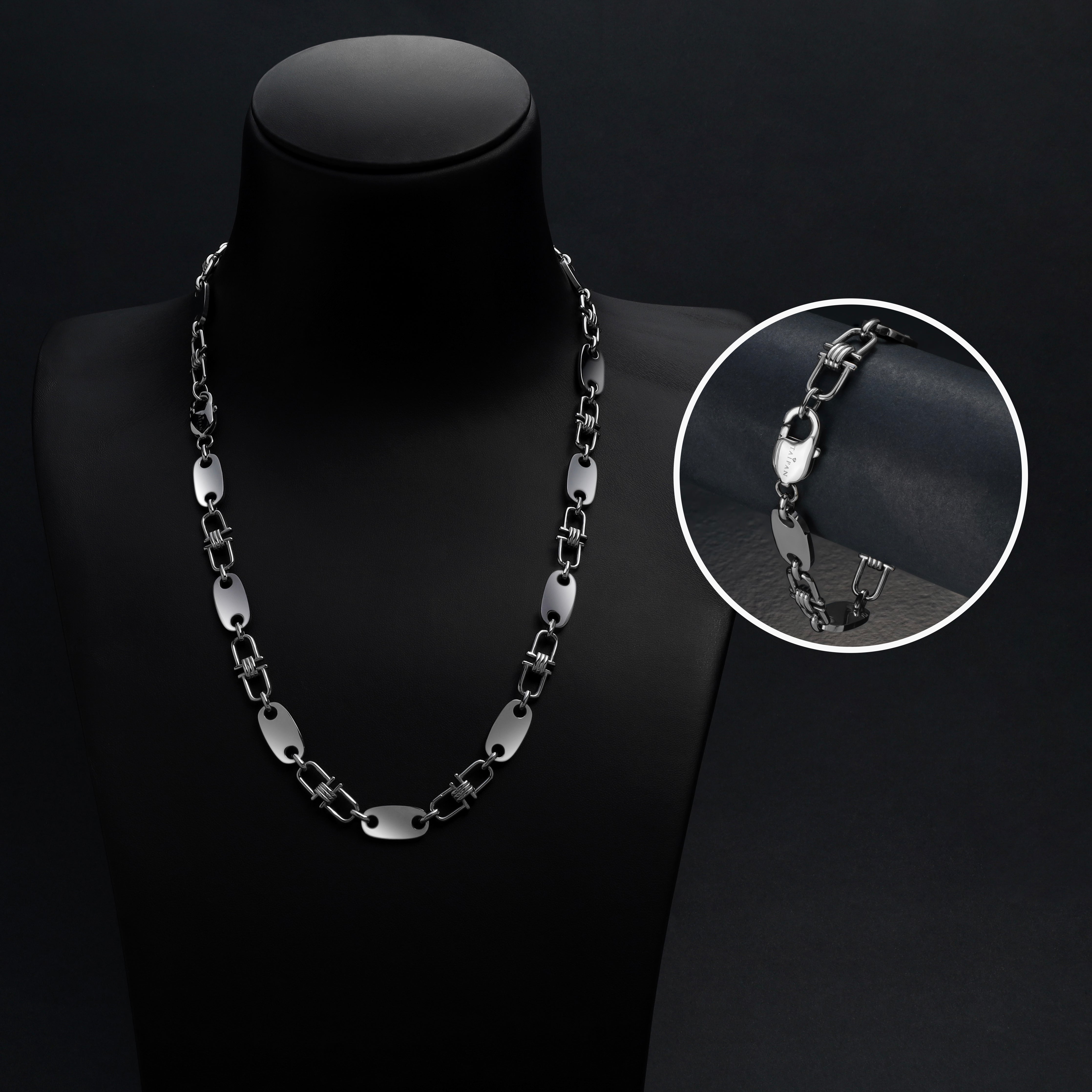 Set - Stainless steel plate chain with movable stirrups 10mm wide - Free bracelet 