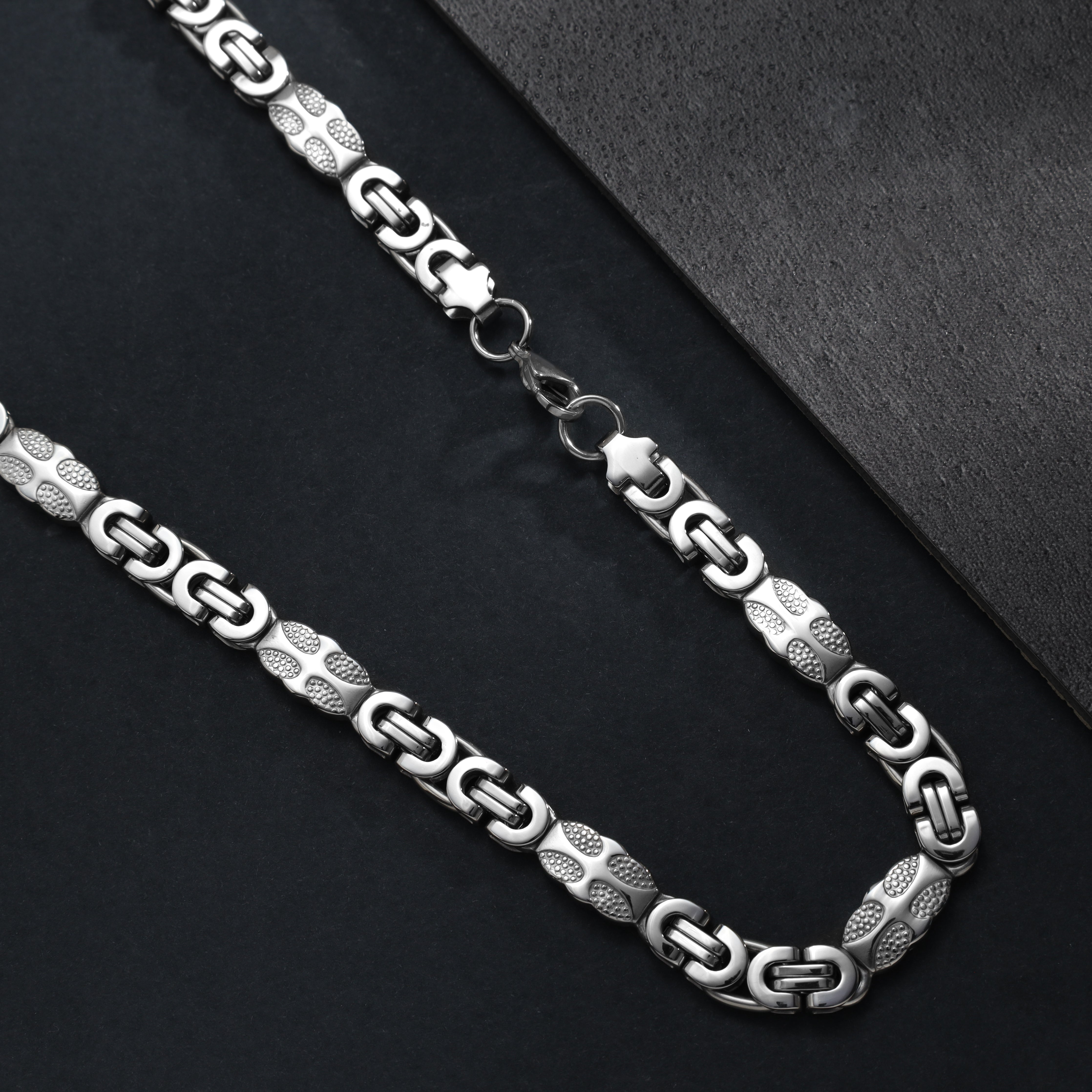 9mm Etruscan chain flat king chain with cross design made of stainless steel