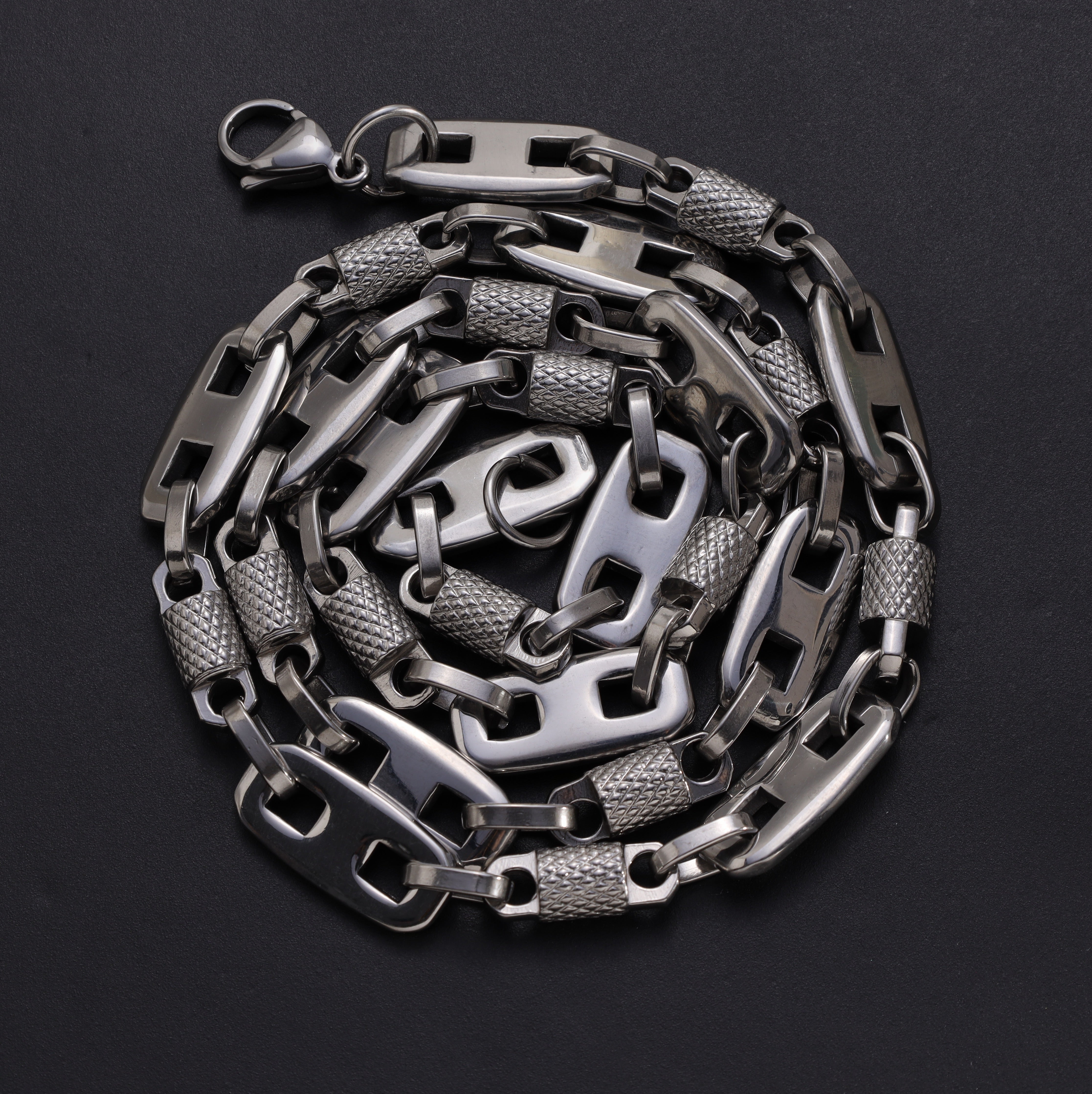 9,5mm Plattenkette + Montecarlo Kette 60cm aus Edelstahl - Taipan Schmuck
