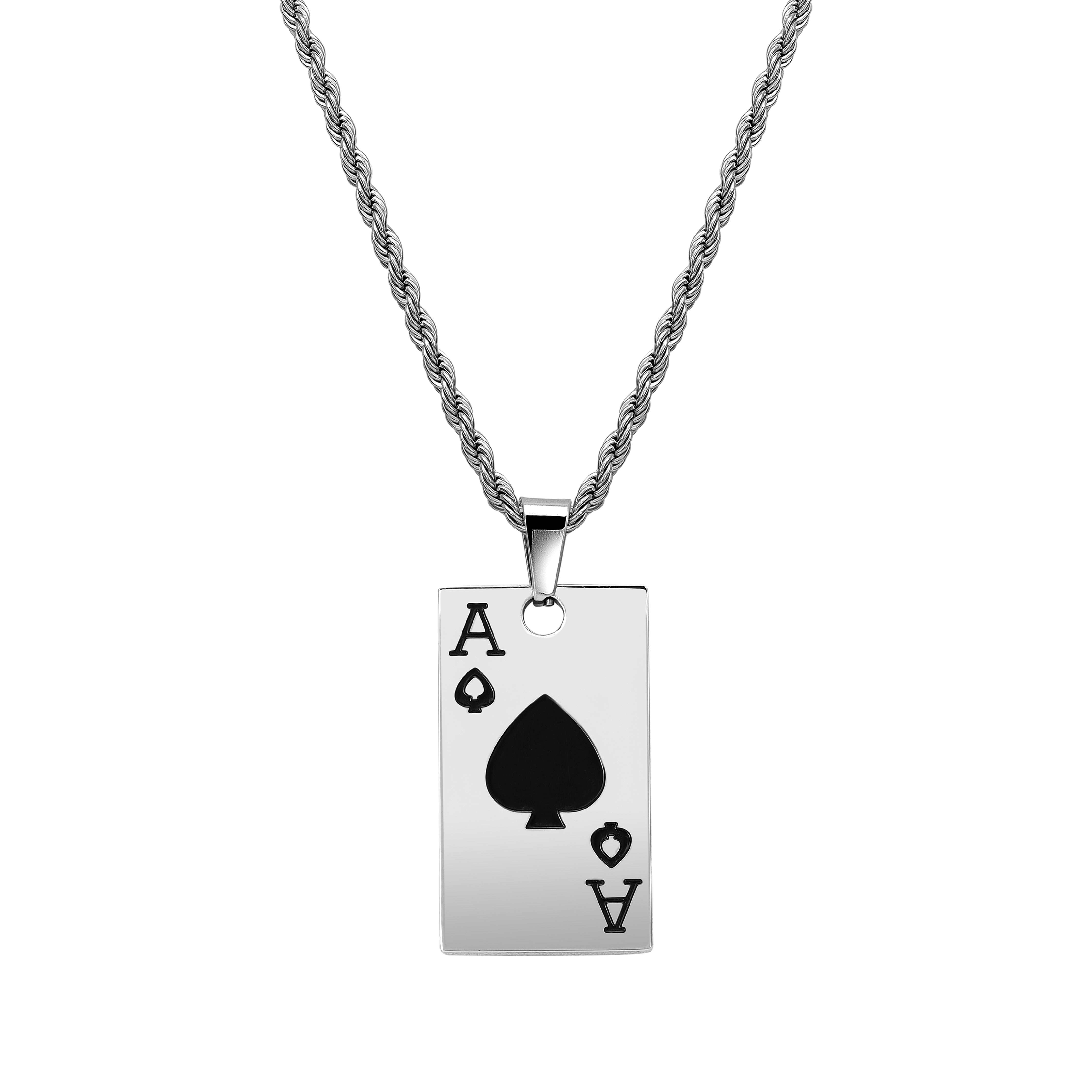 Cord necklace with Ace of Spade pendant made of stainless steel 