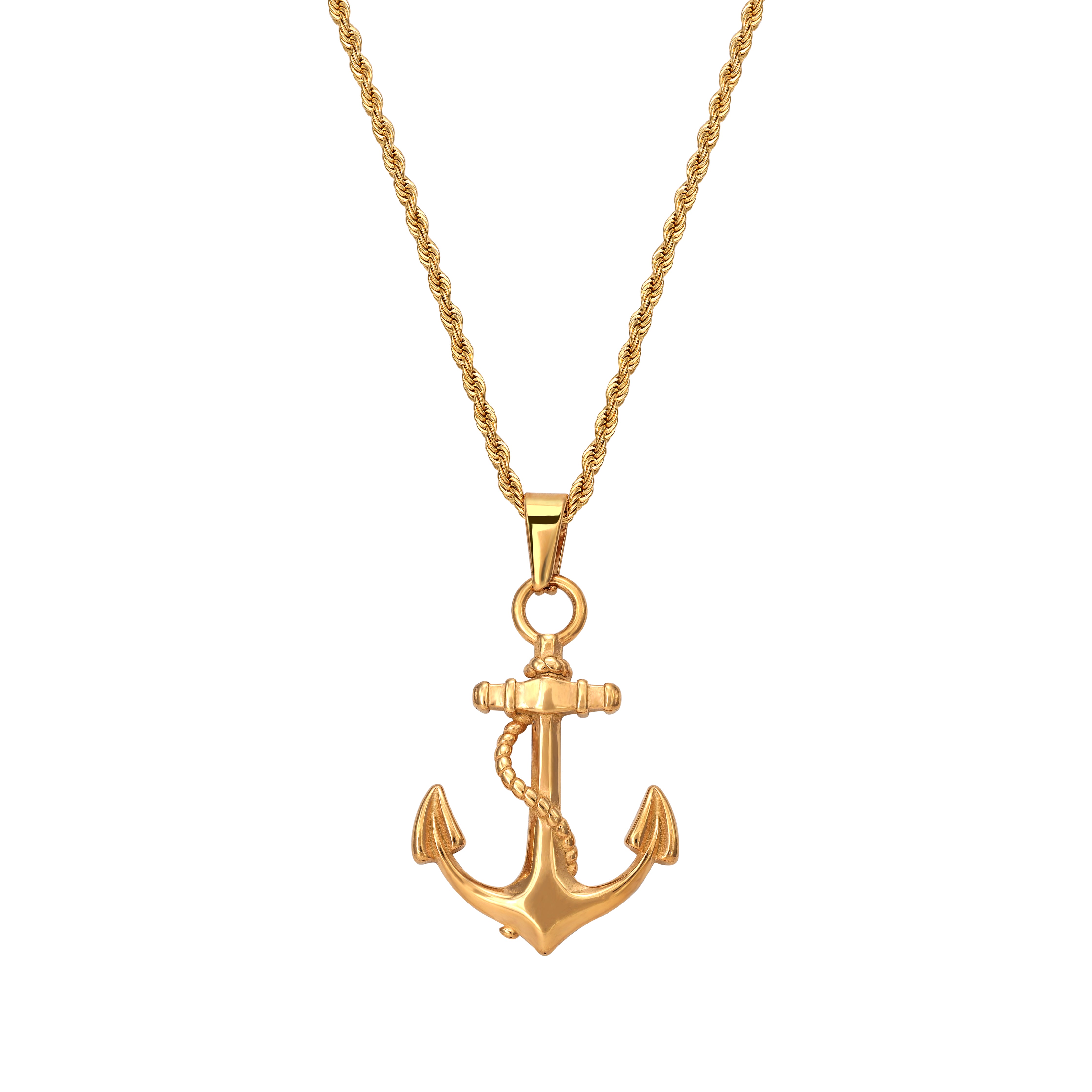 Rope Chain with anchor pendant made of stainless steel 18K gold plated 