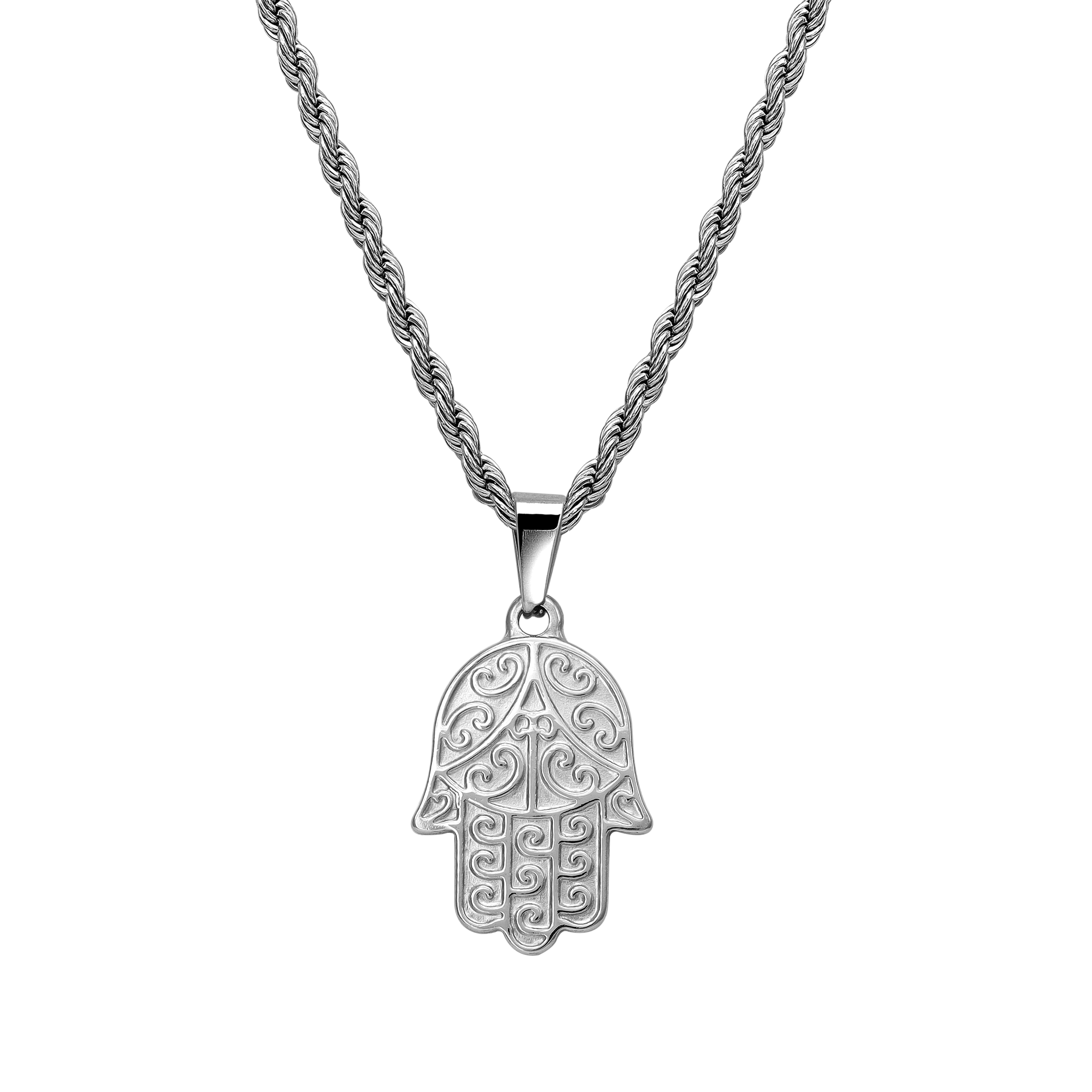 Kordelkette mit Hand der Fatima Hamsa Anhänger aus Edelstahl