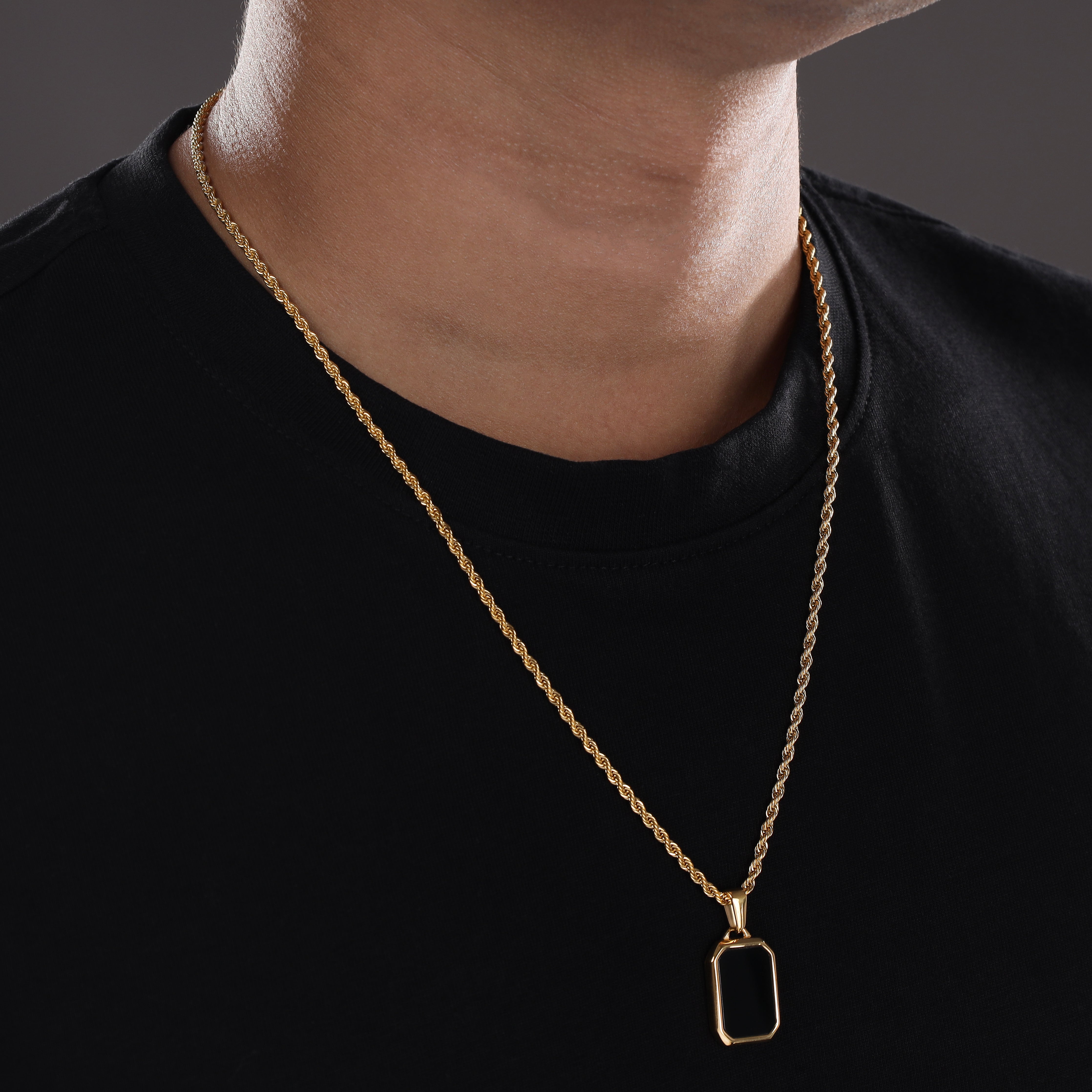 Kordelkette Rope Chain mit Anhänger aus Edelstahl 18K vergoldet