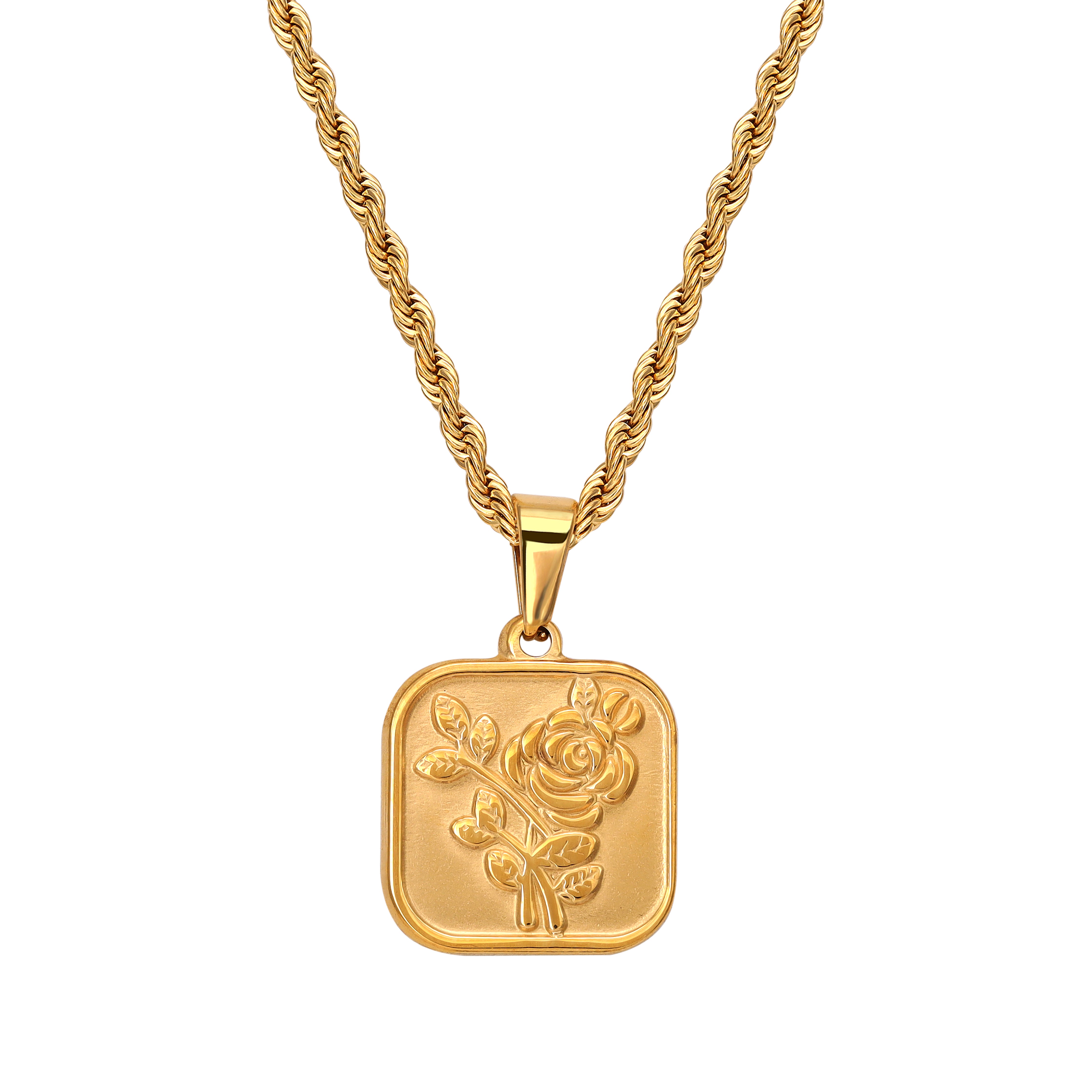 Rope Chain with Rose Pendant made of stainless steel 18K gold plated 