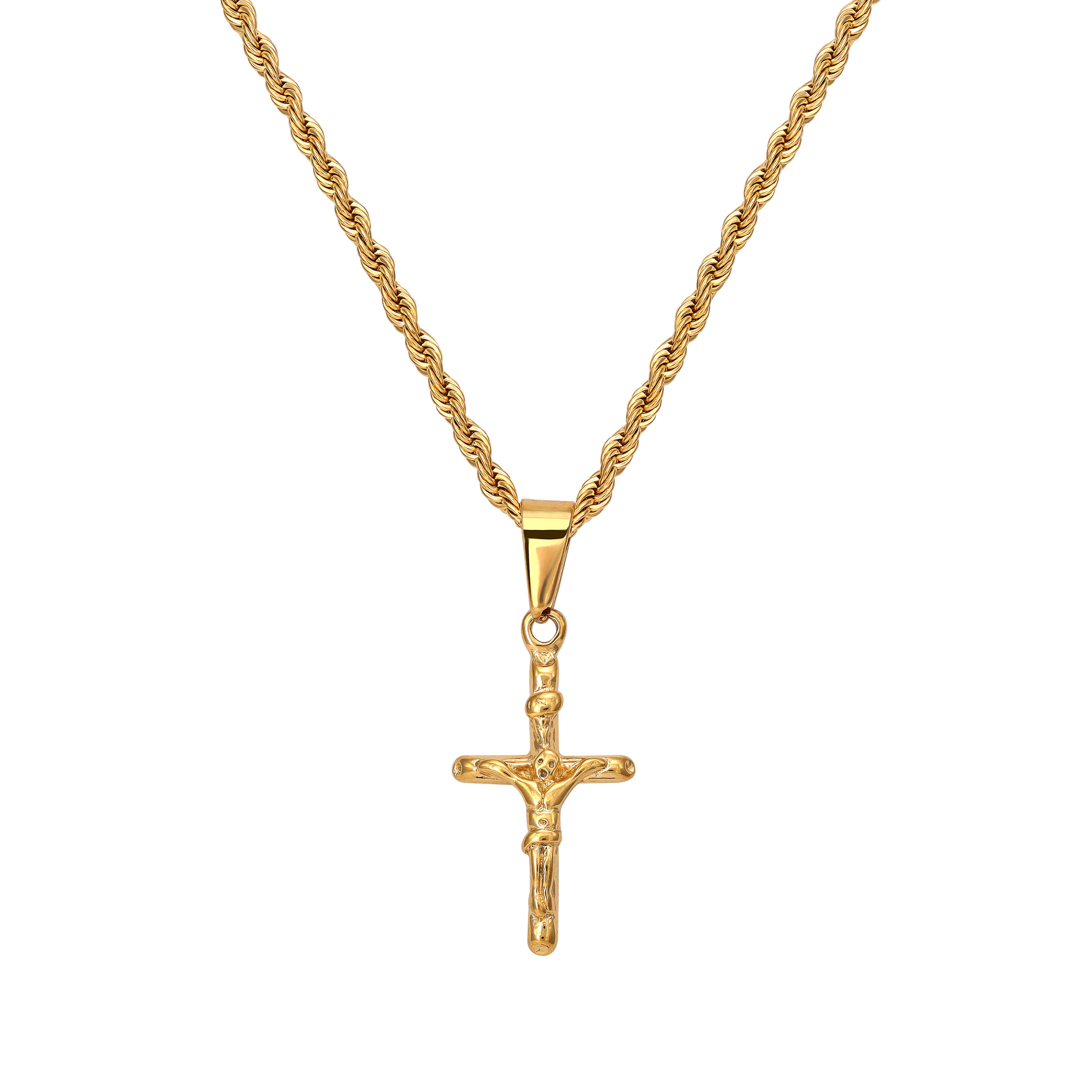 Kordelkette Rope Chain mit Kreuz Anhänger aus Edelstahl 18K vergoldet