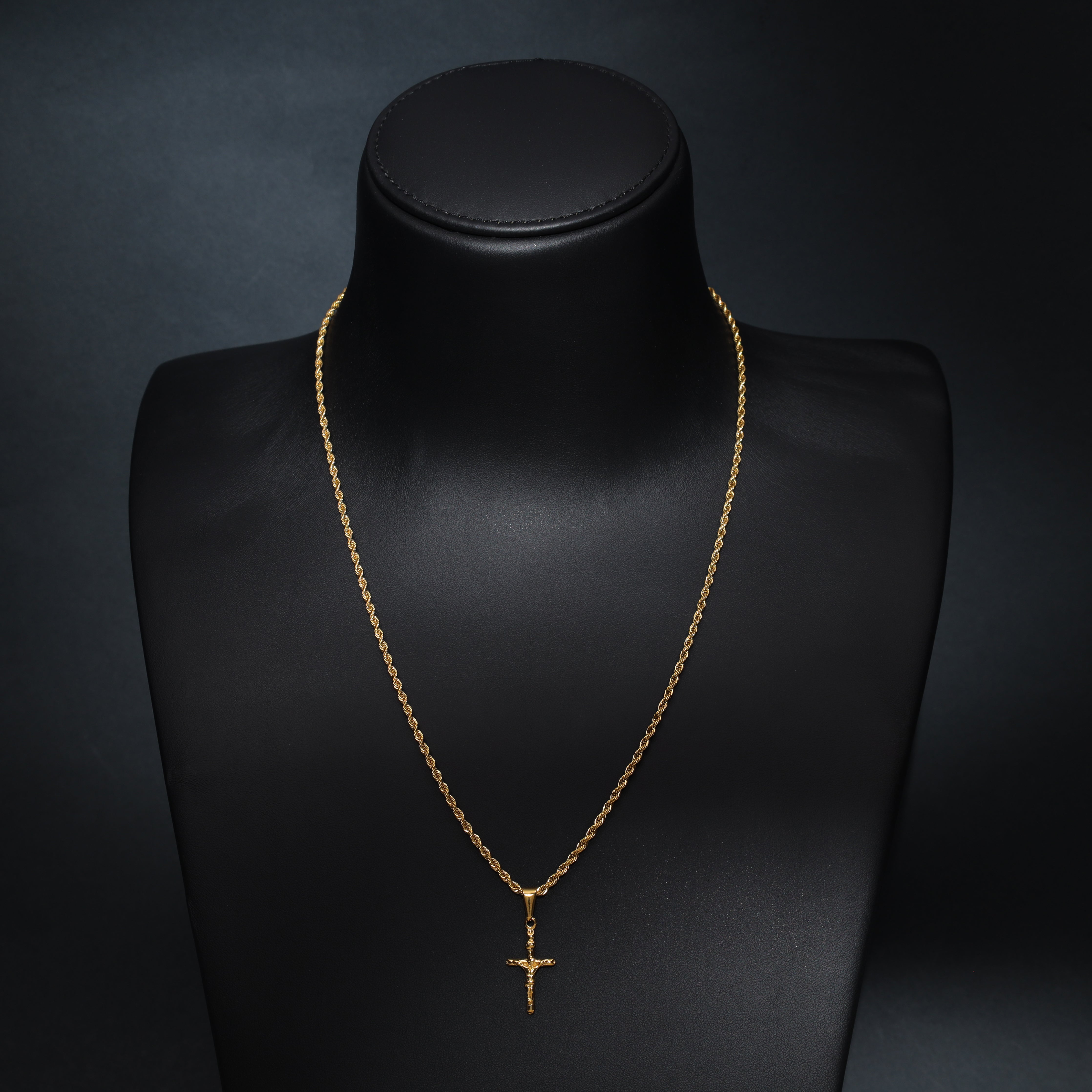 Kordelkette Rope Chain mit Kreuz Anhänger aus Edelstahl 18K vergoldet