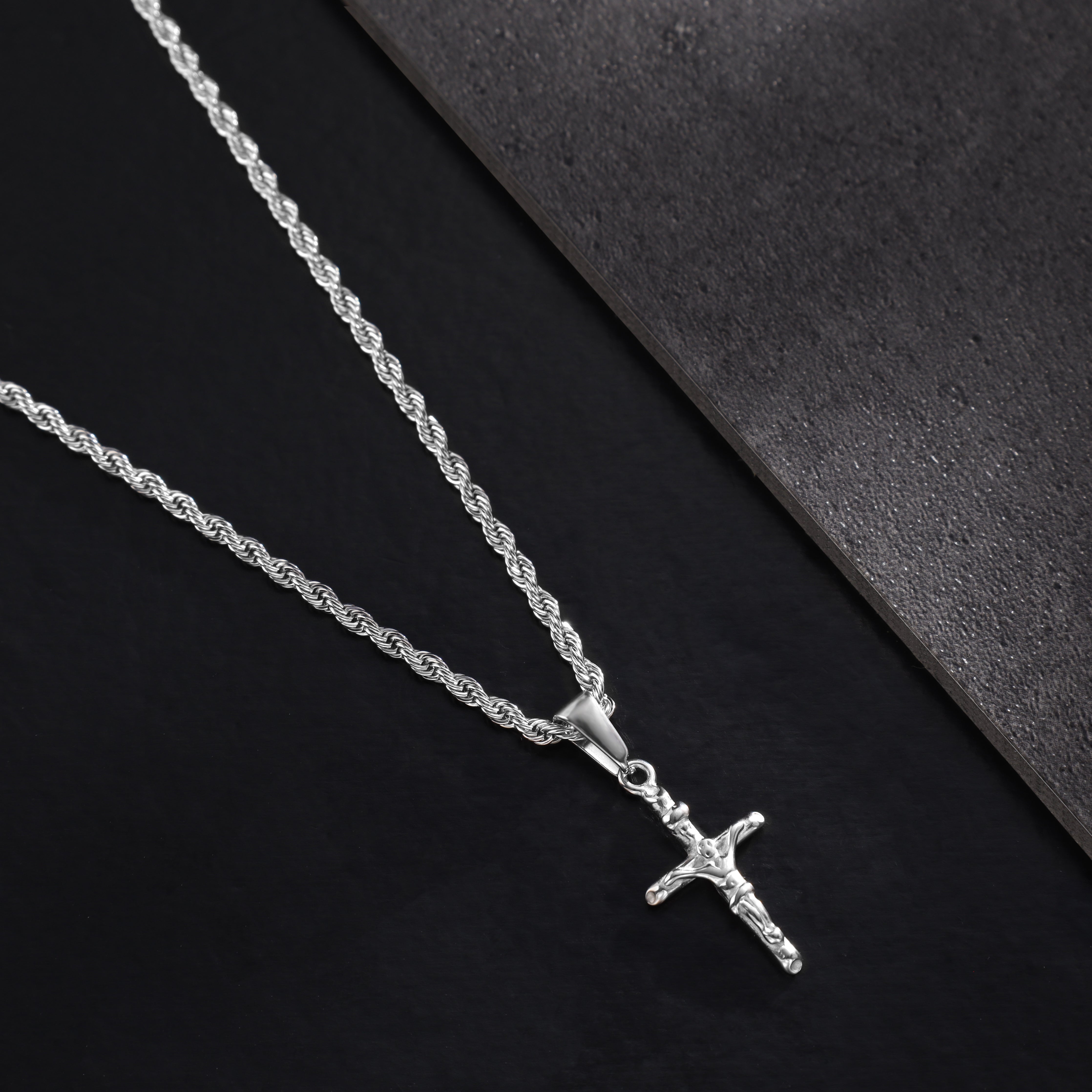 Rope chain with cross pendant made of stainless steel 