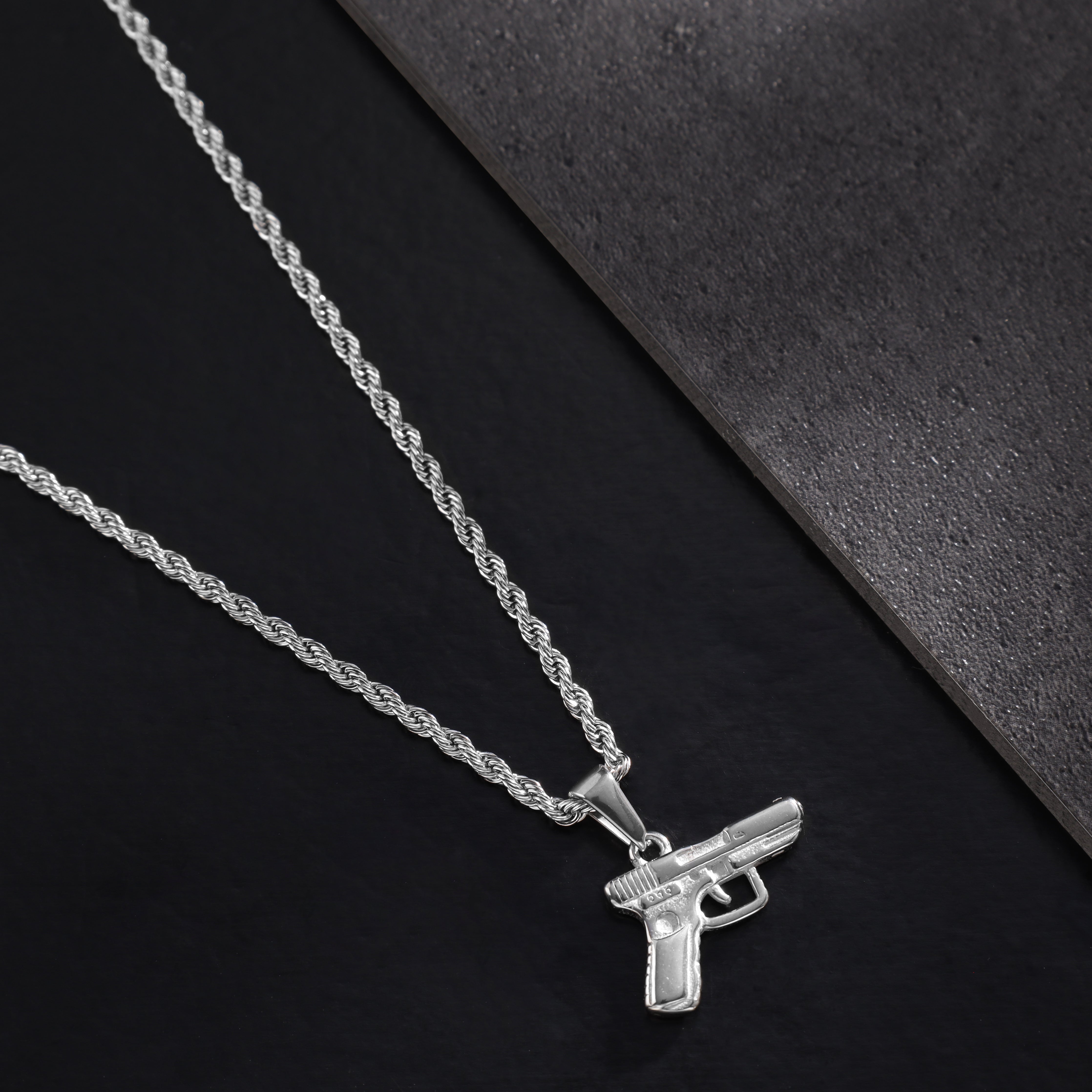 Rope Chain with pistol pendant made of stainless steel 