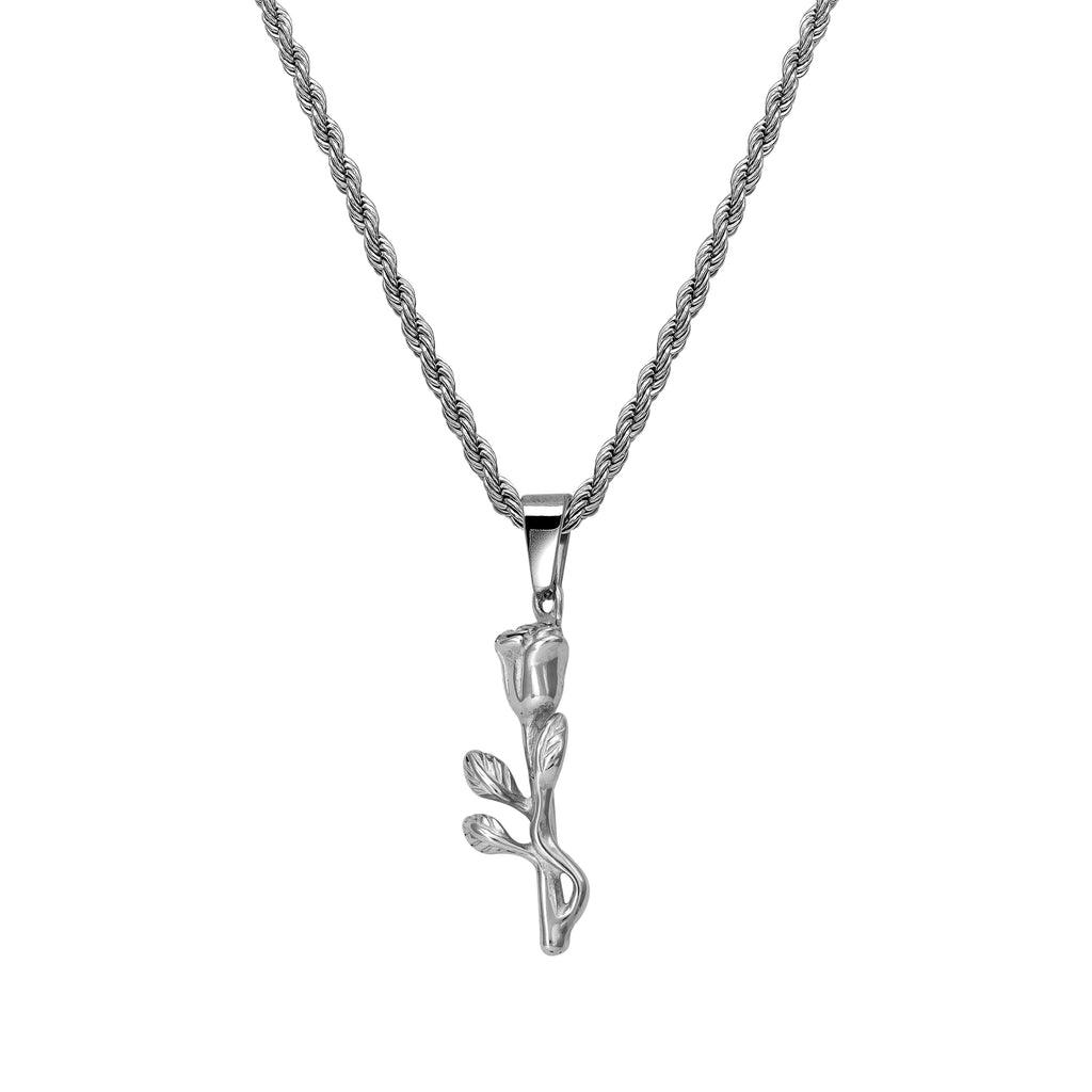 Set Kordelkette Rope Chain mit Rose Anhänger aus Edelstahl