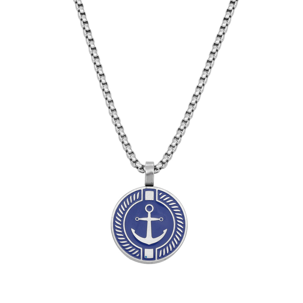Box Chain Kette 2mm mit blauem Anker-Anhänger aus Edelstahl – 60cm