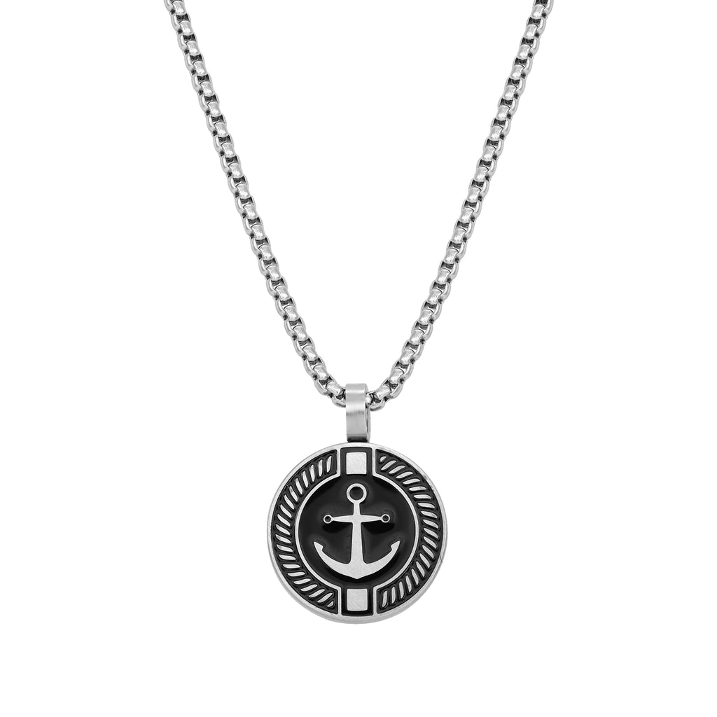 Box Chain Kette 2mm mit schwarzem Anker-Anhänger aus Edelstahl – 60cm