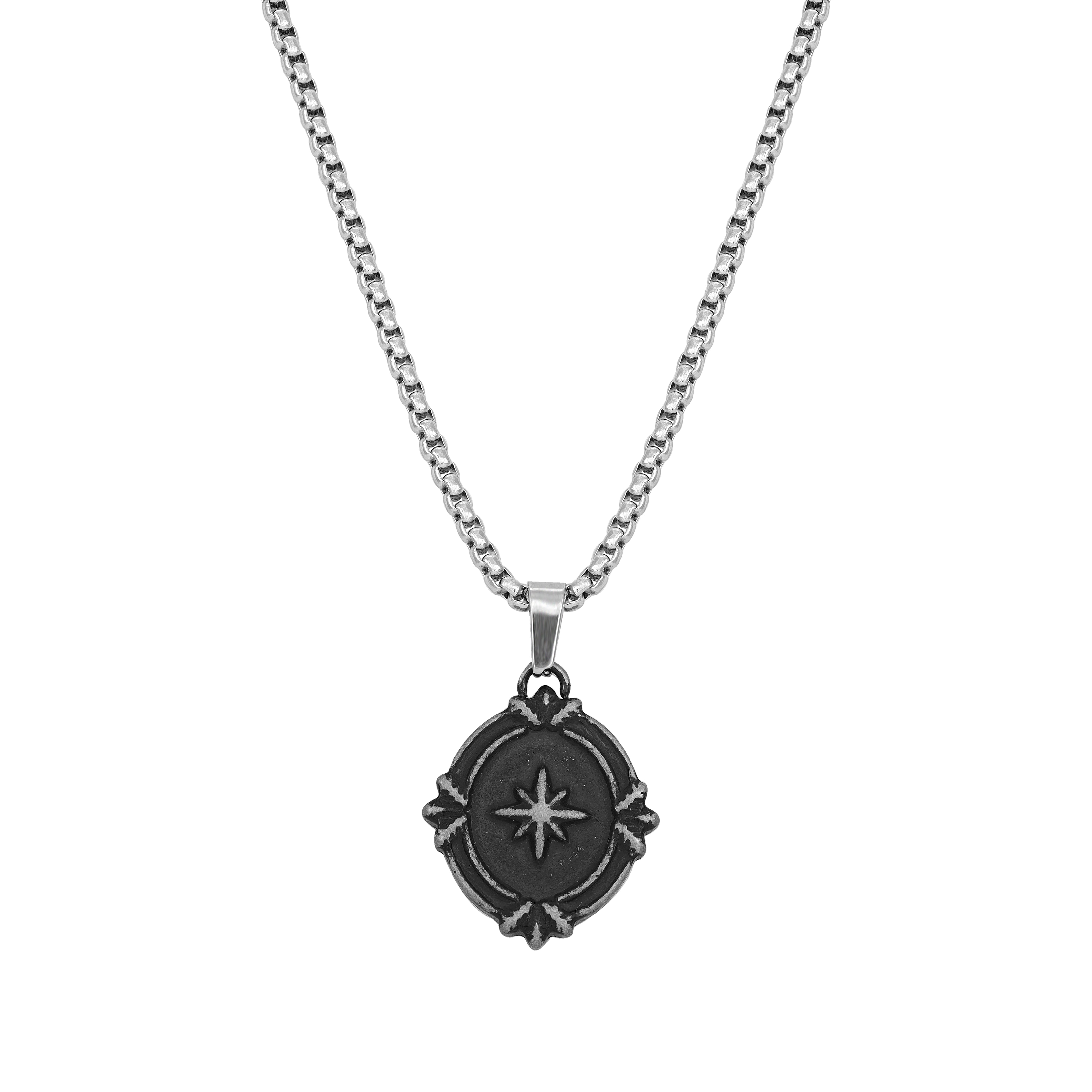 Box Chain Necklace with oxidized stainless steel pendant