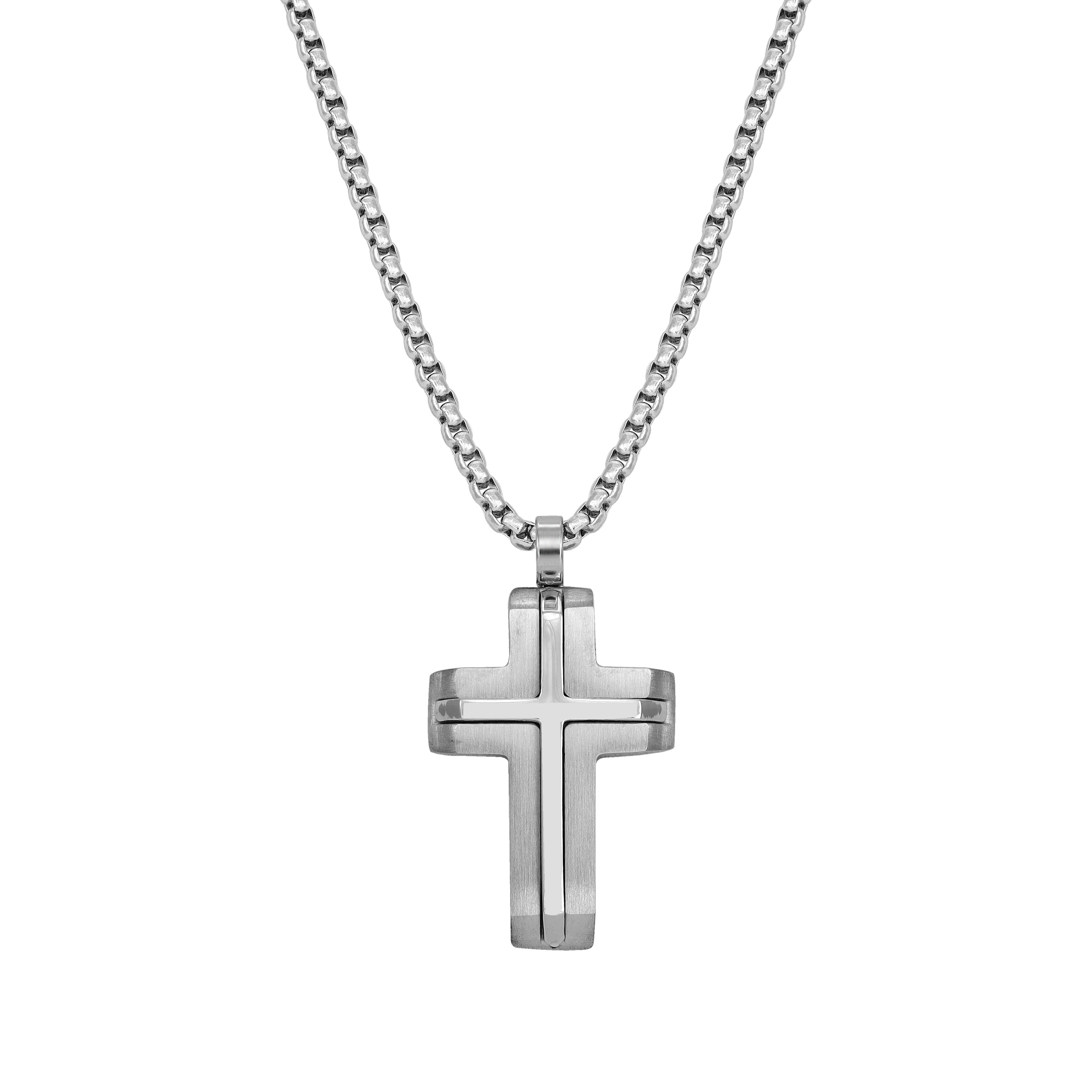 Box Chain Kette  mit Kreuz Anhänger aus Edelstahl