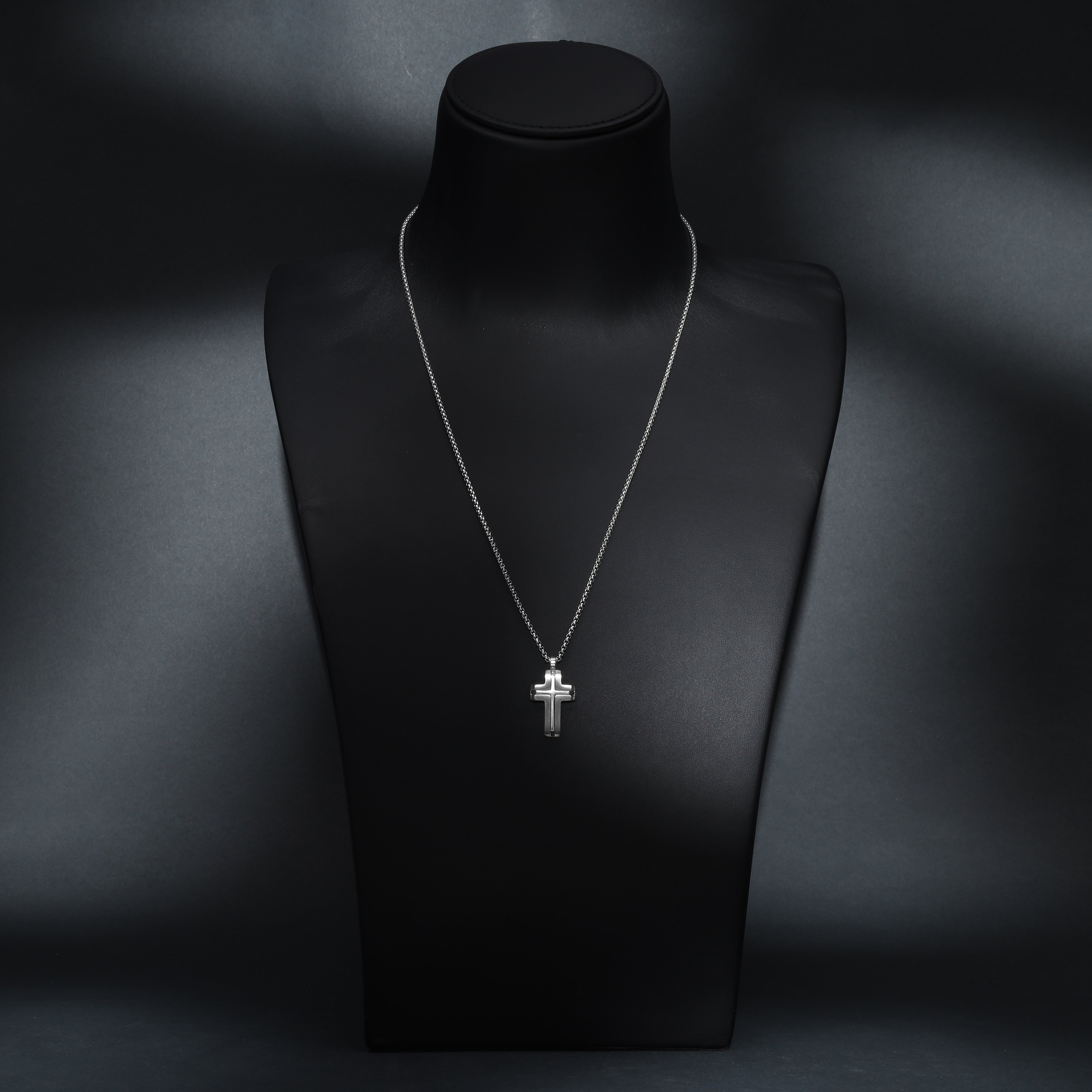 Box Chain Kette  mit Kreuz Anhänger aus Edelstahl