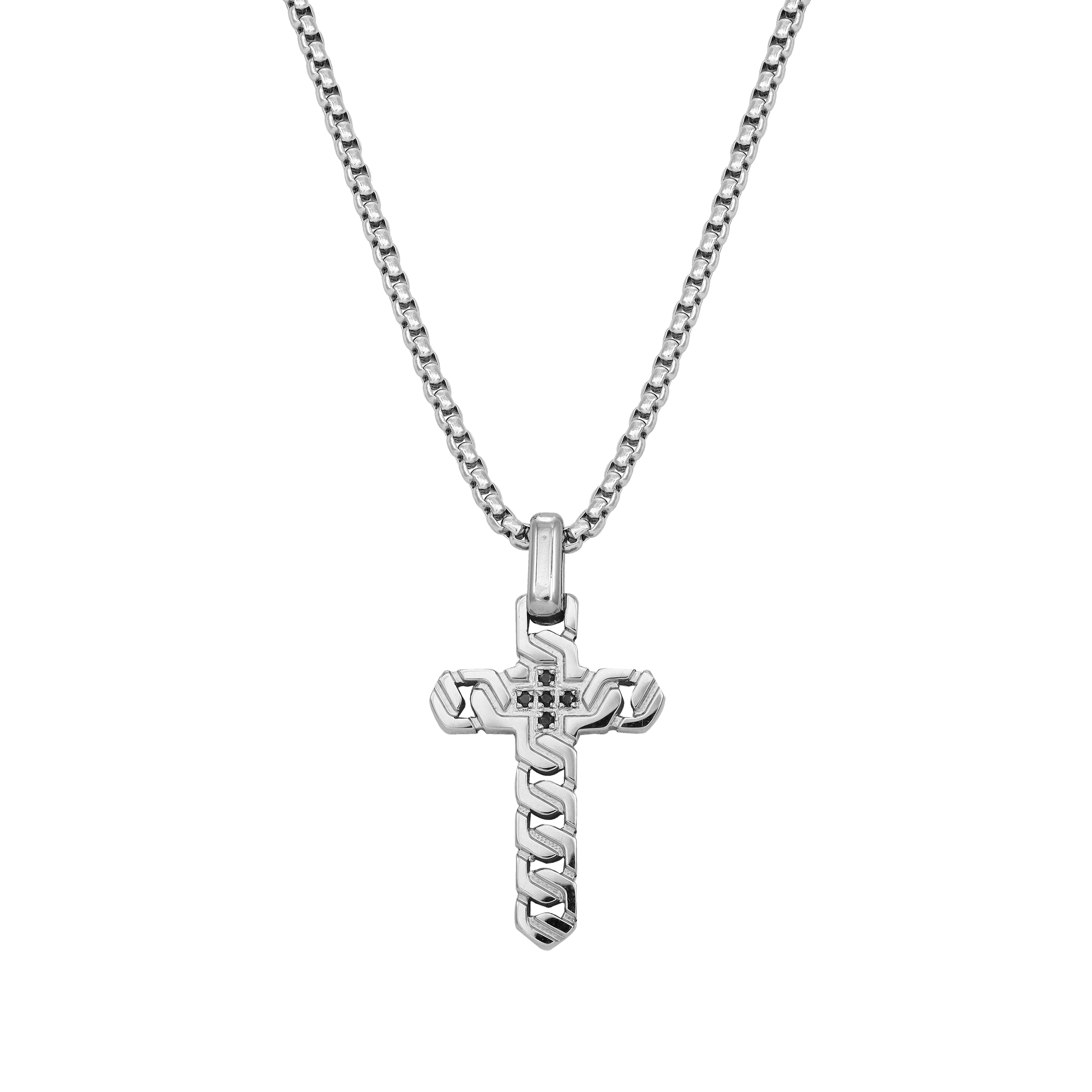 Box Chain Kette mit Kreuz Anhänger aus Edelstahl