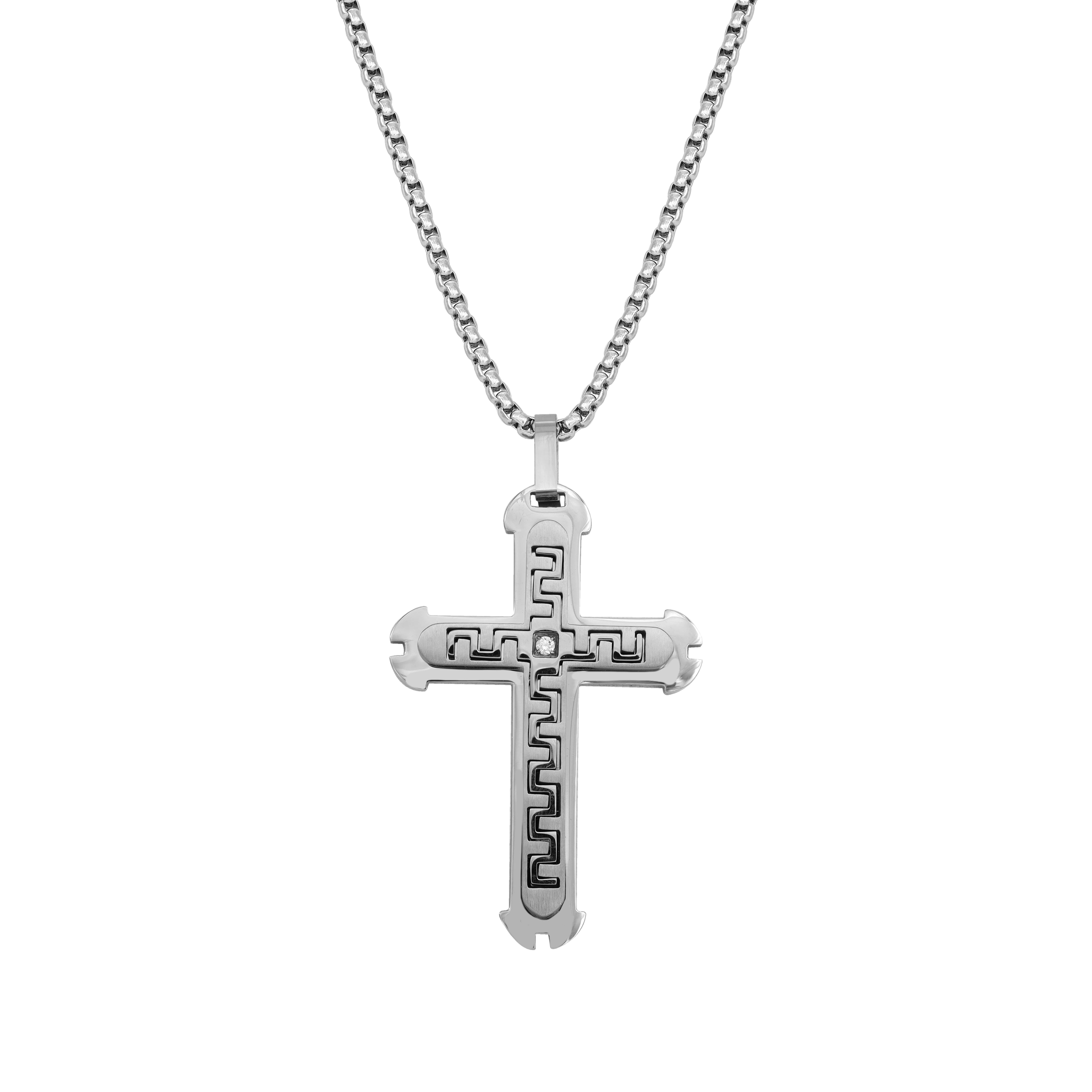 Box Chain Kette mit Kreuz Anhänger aus Edelstahl