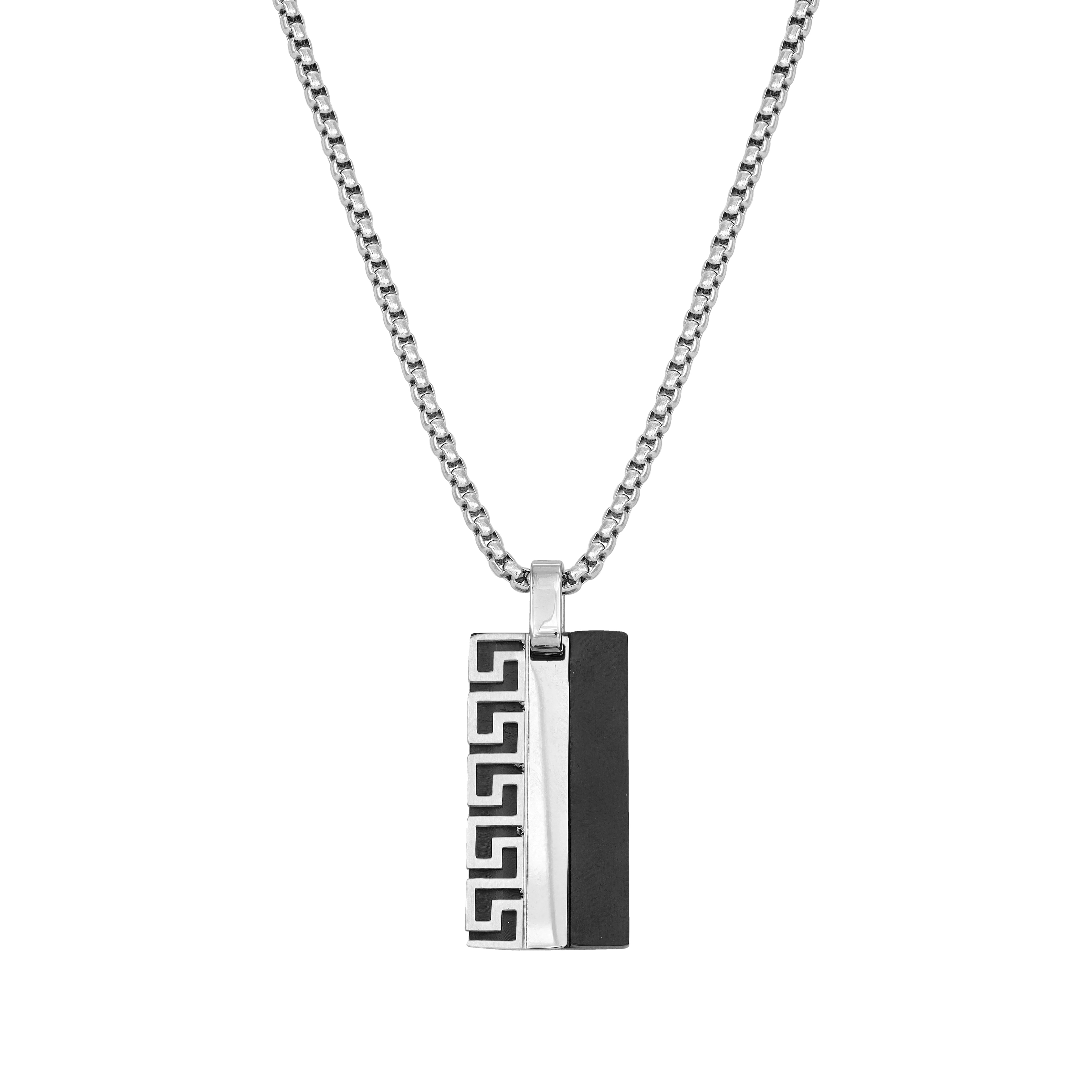 Box Chain Necklace with Dog Tag Pendant made of Stainless Steel