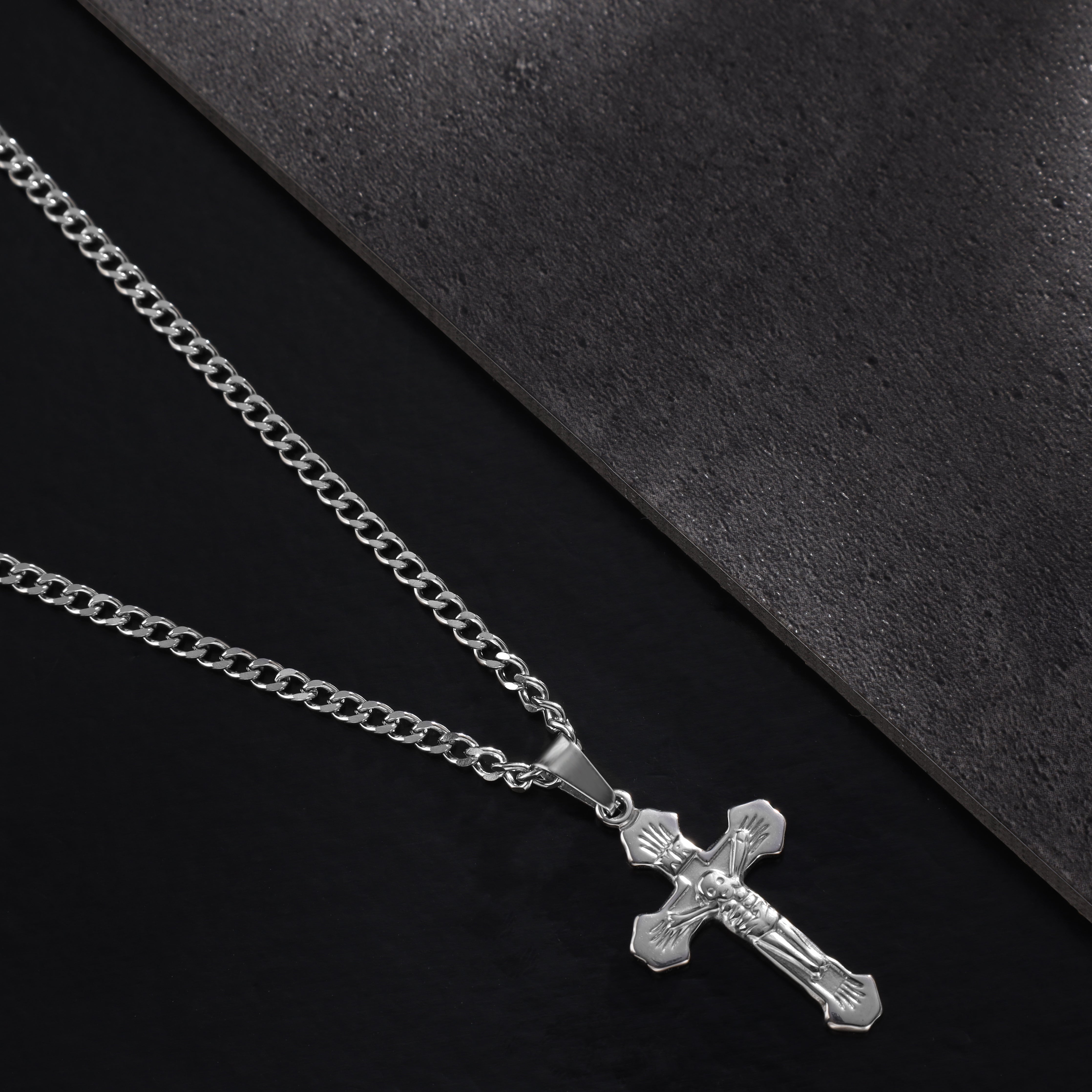 SET cord chain + curb chain with cross pendant made of stainless steel 