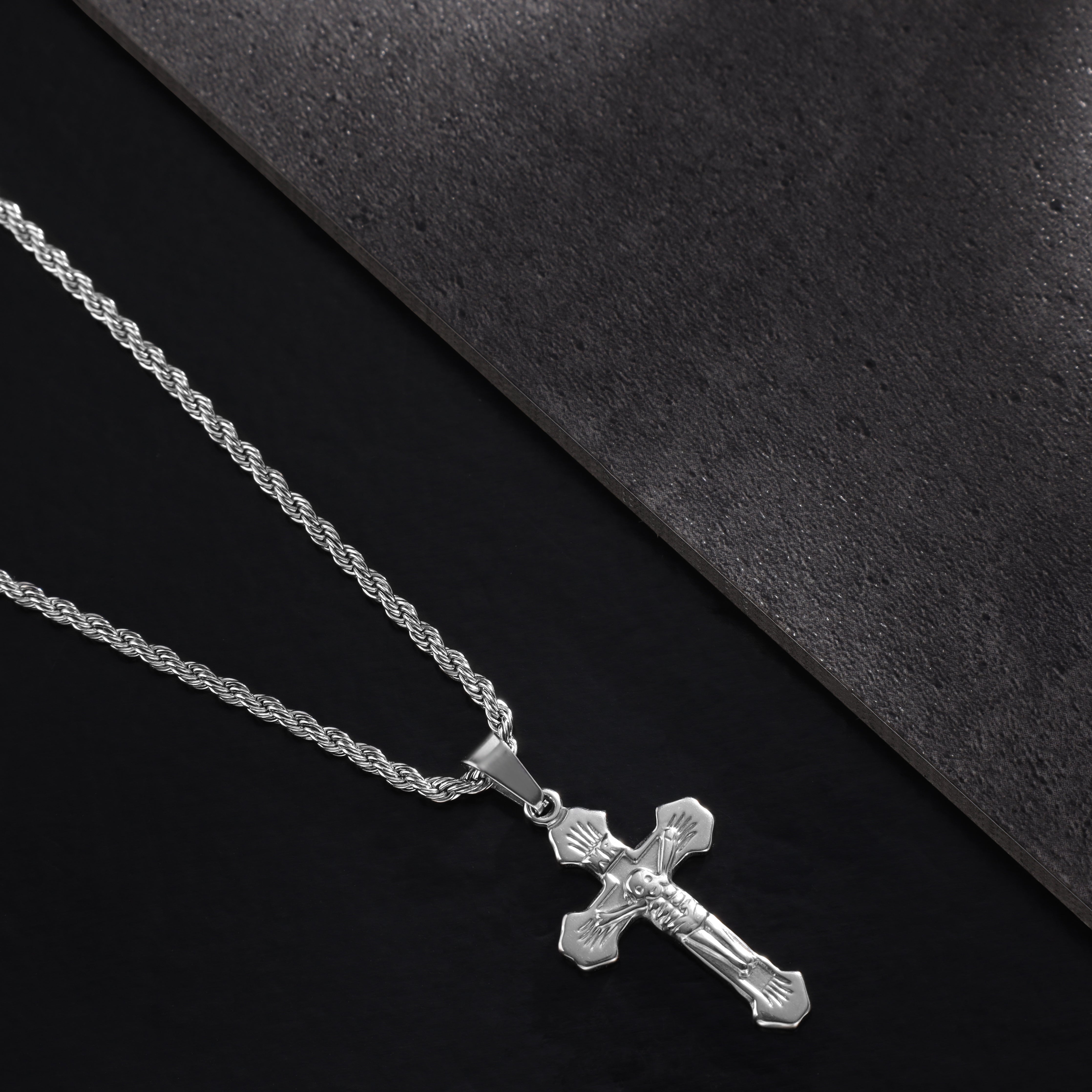 SET cord chain + curb chain with cross pendant made of stainless steel 