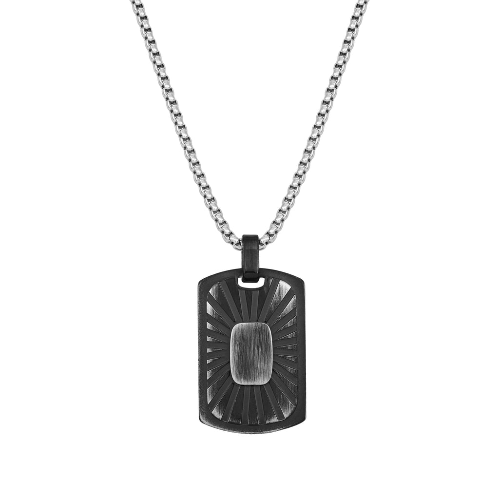 Box Chain Kette 2mm mit oxidiertem Dog Tag Anhänger aus Edelstahl – 60cm