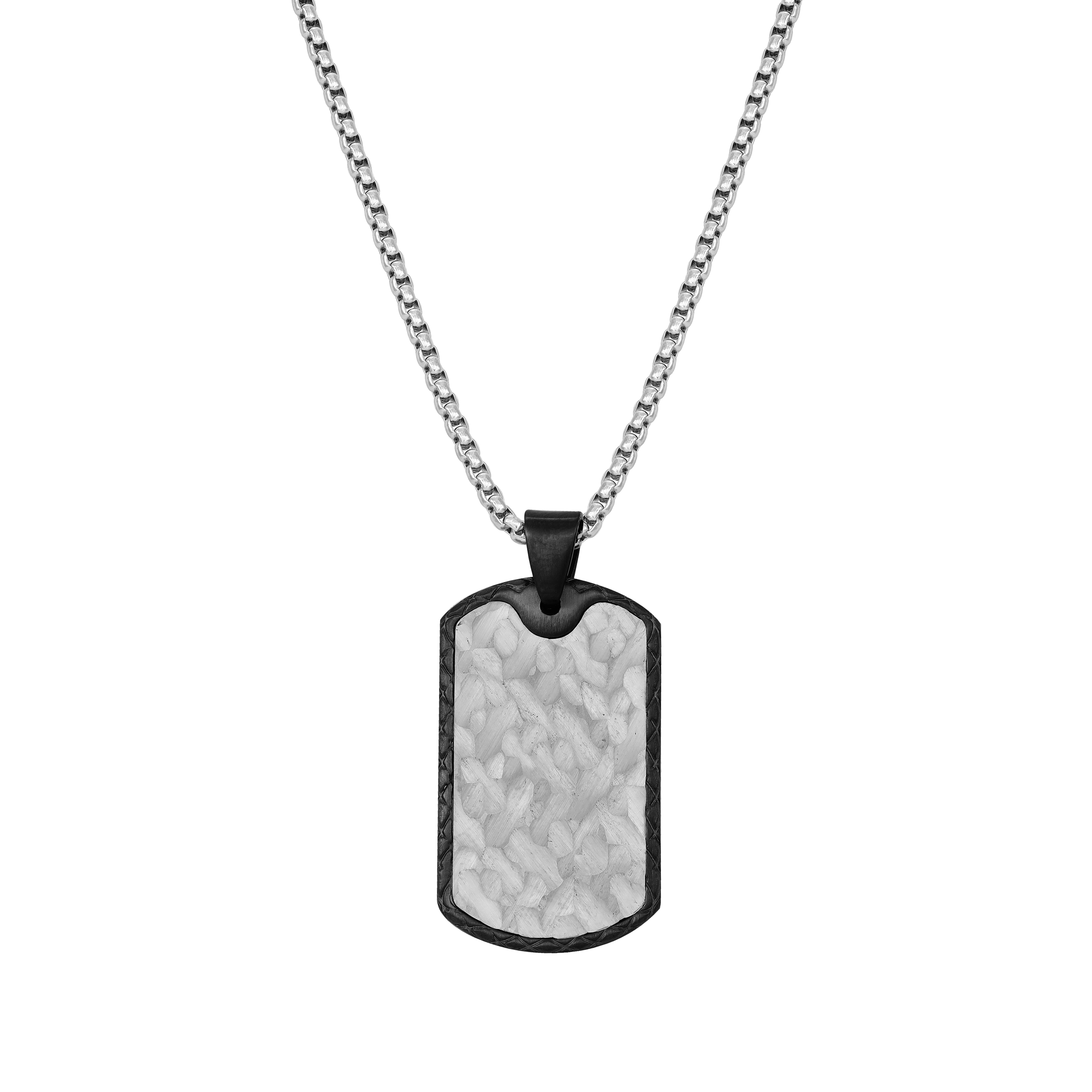 Box Chain Necklace with Dog Tag Pendant made of Stainless Steel