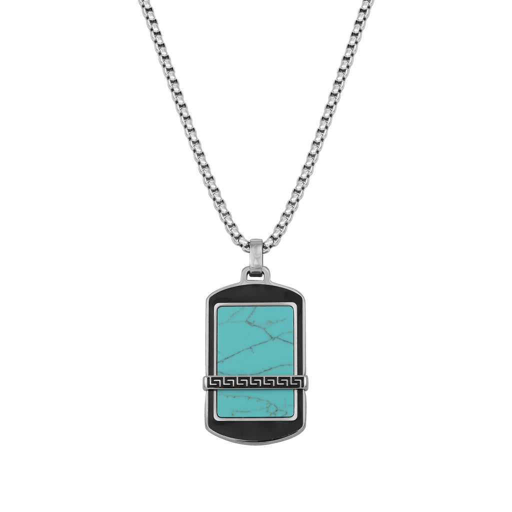 Box Chain Kette 2mm mit schwarz-türkisem Dog Tag aus Edelstahl – 60cm