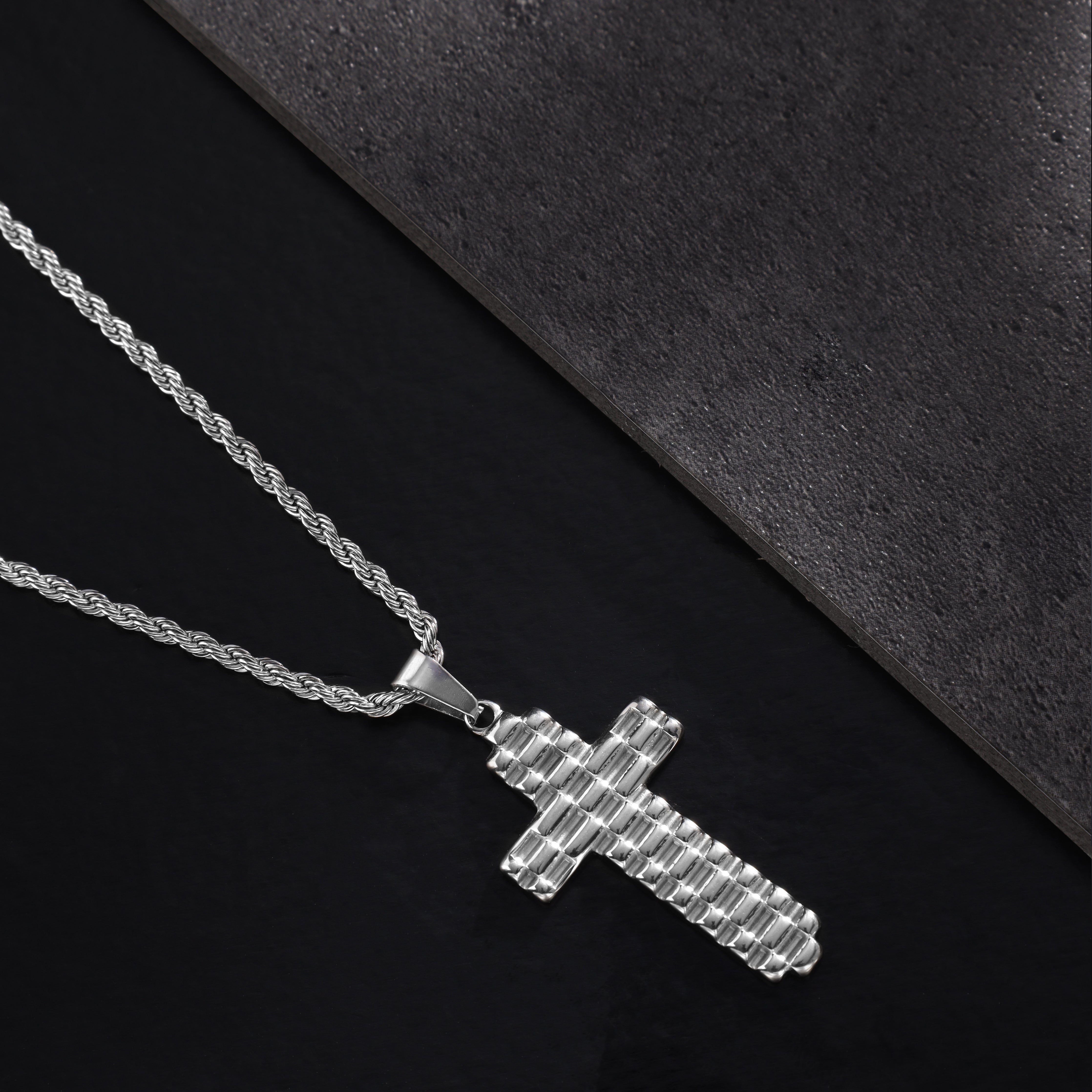 SET Kordelkette + Panzerkette mit Kreuz Anhänger aus Edelstahl