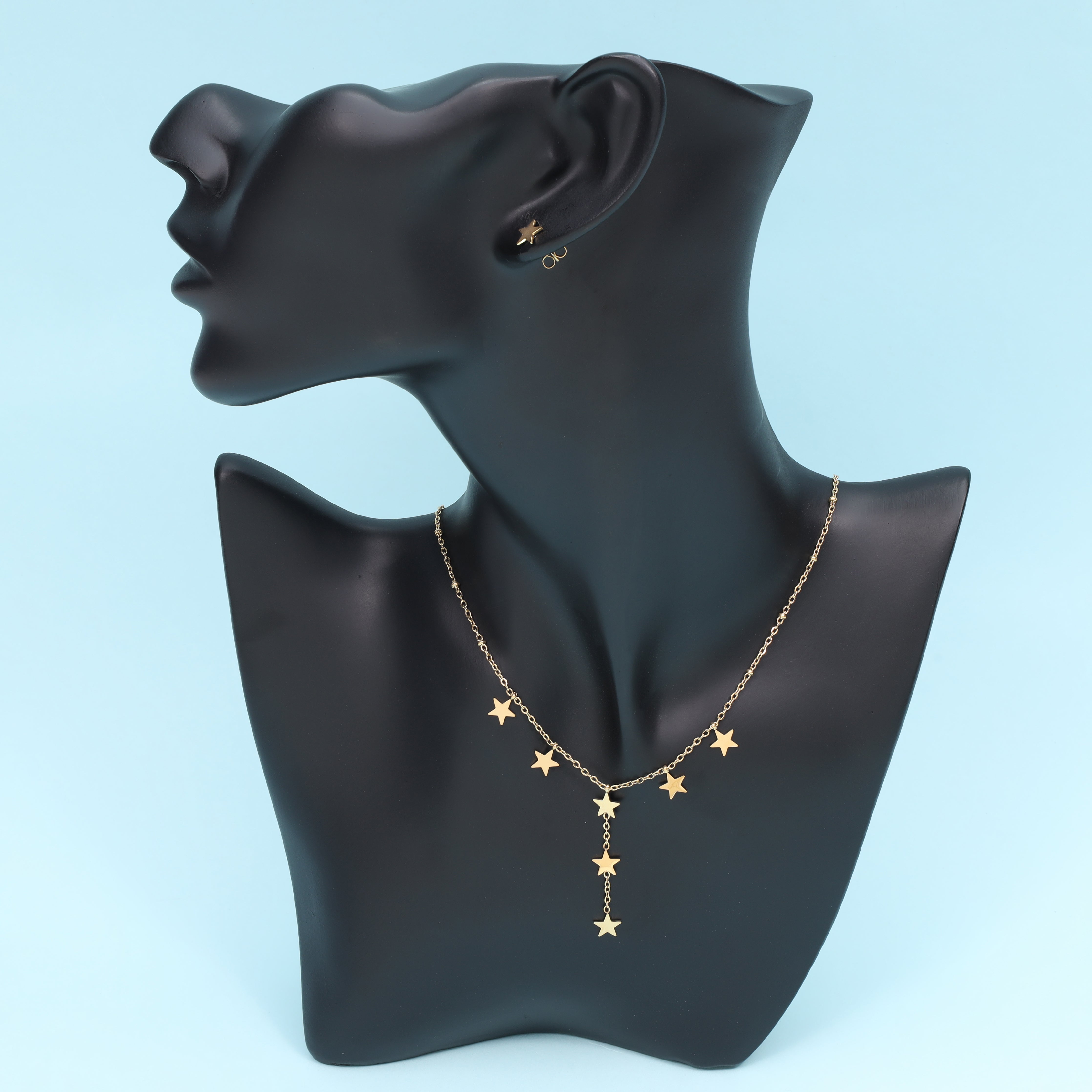 Ladies set anchor chain with star pendant &amp; earrings made of stainless steel 14K gold plated 