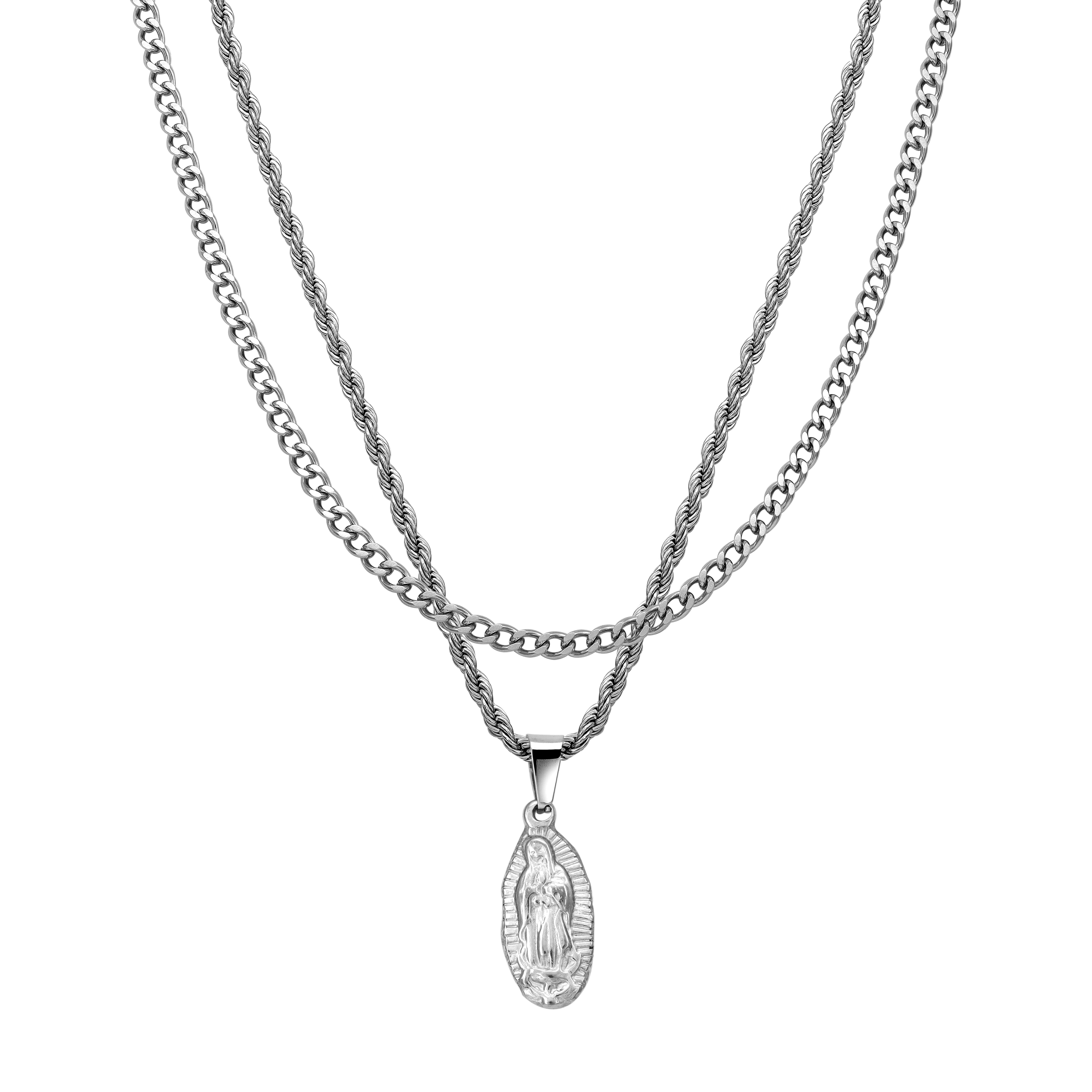 SET cord chain + curb chain with Holy Mary pendant made of stainless steel 