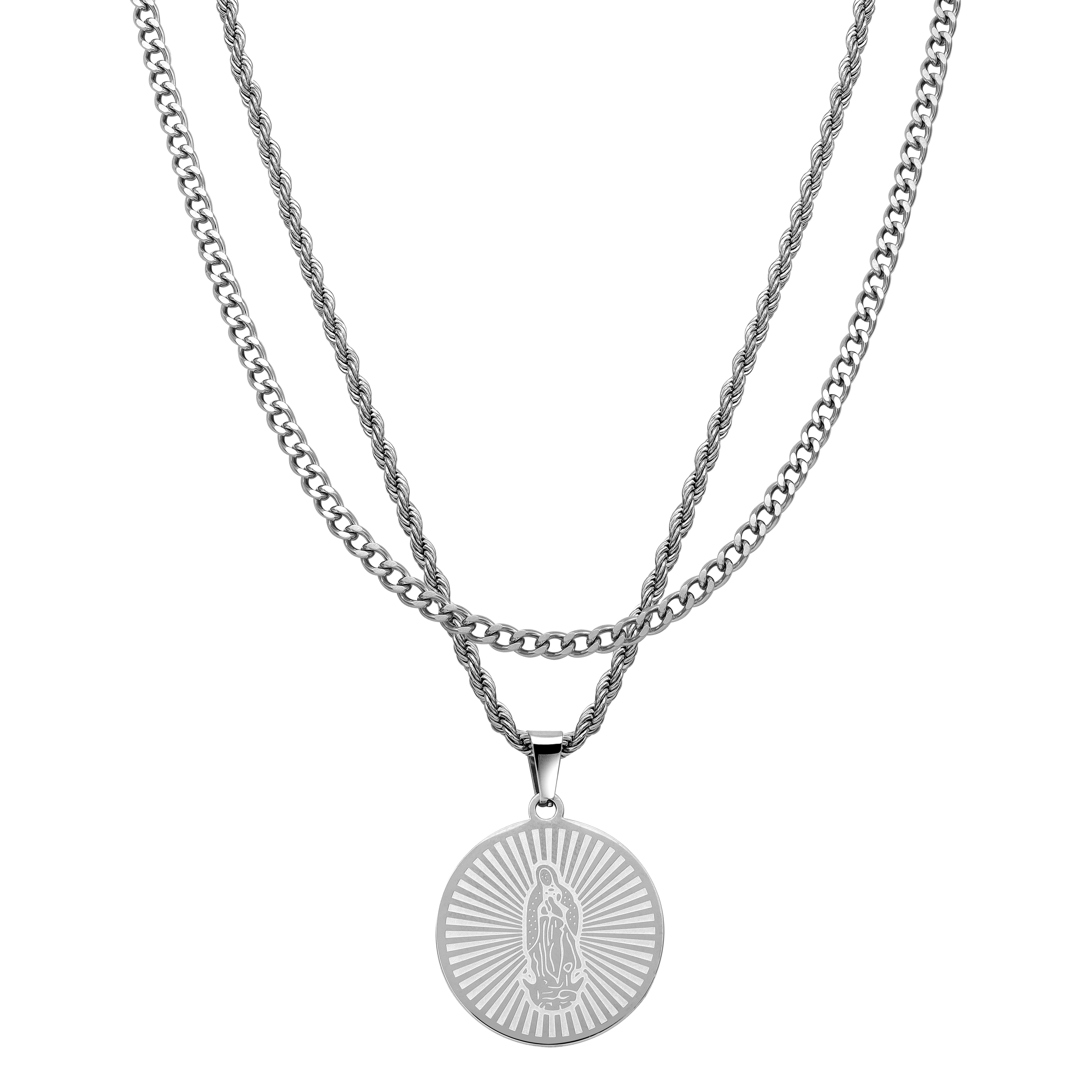 SET cord chain + curb chain with Maria pendant made of stainless steel 