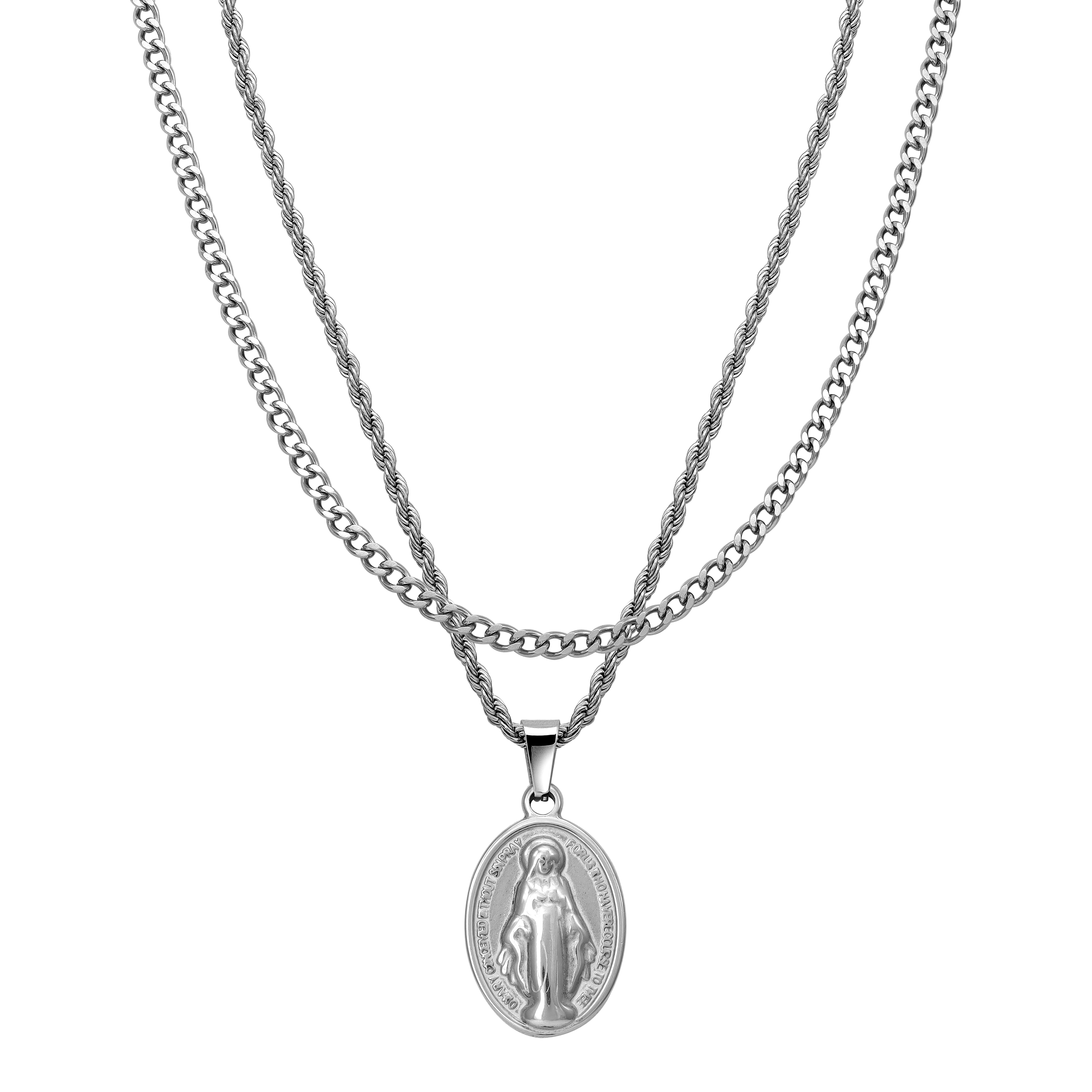 SET cord chain + curb chain with Holy Mary pendant made of stainless steel 