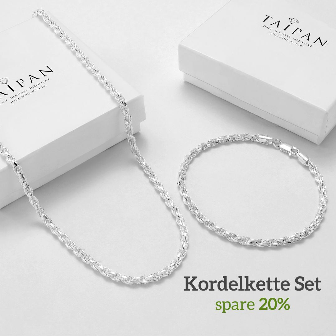 Set - Kordelkette 3,5mm  - Halskette + Armband aus 925 Silber - 20% sparen - Taipan Schmuck
