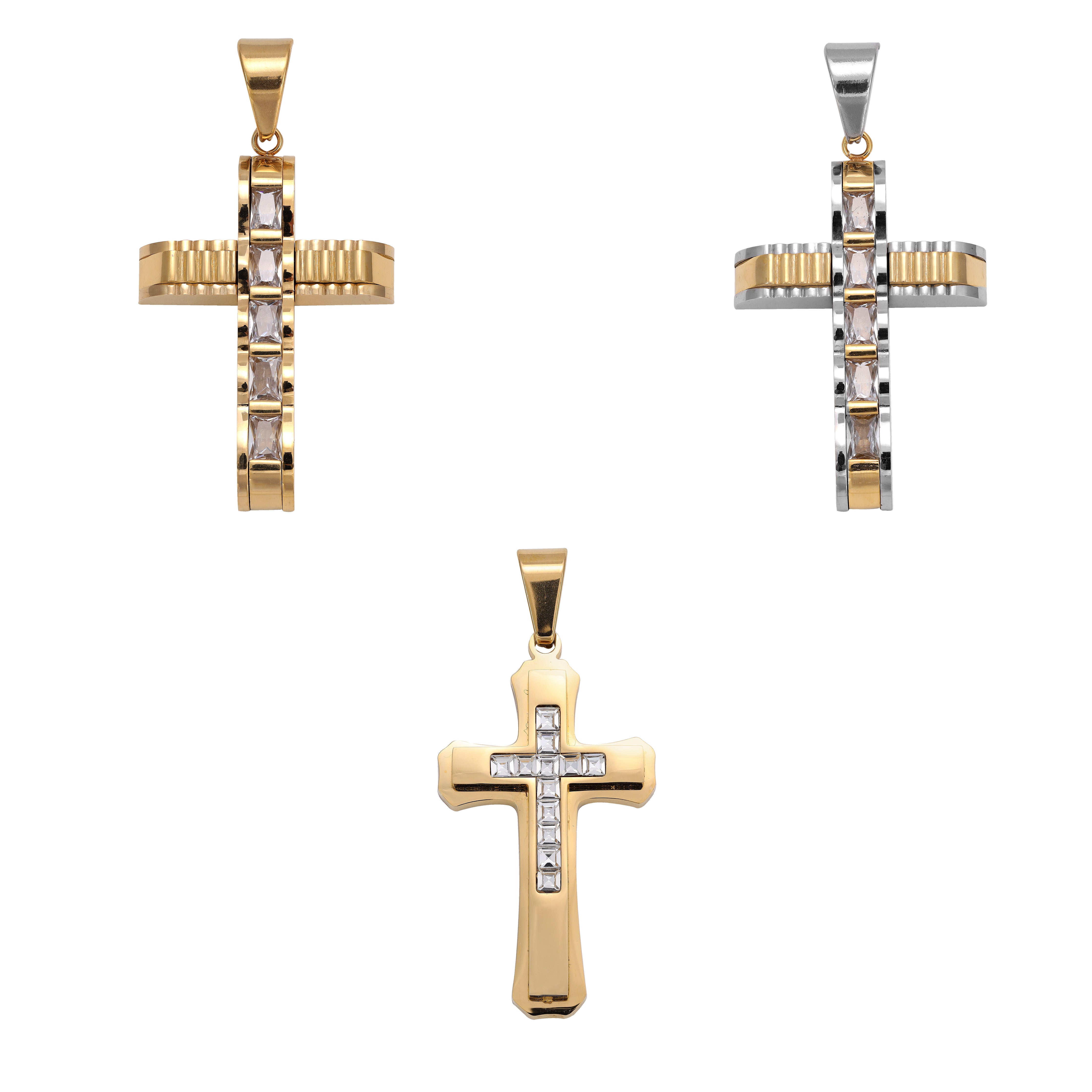 Various cross pendants made of stainless steel 14K gold plated