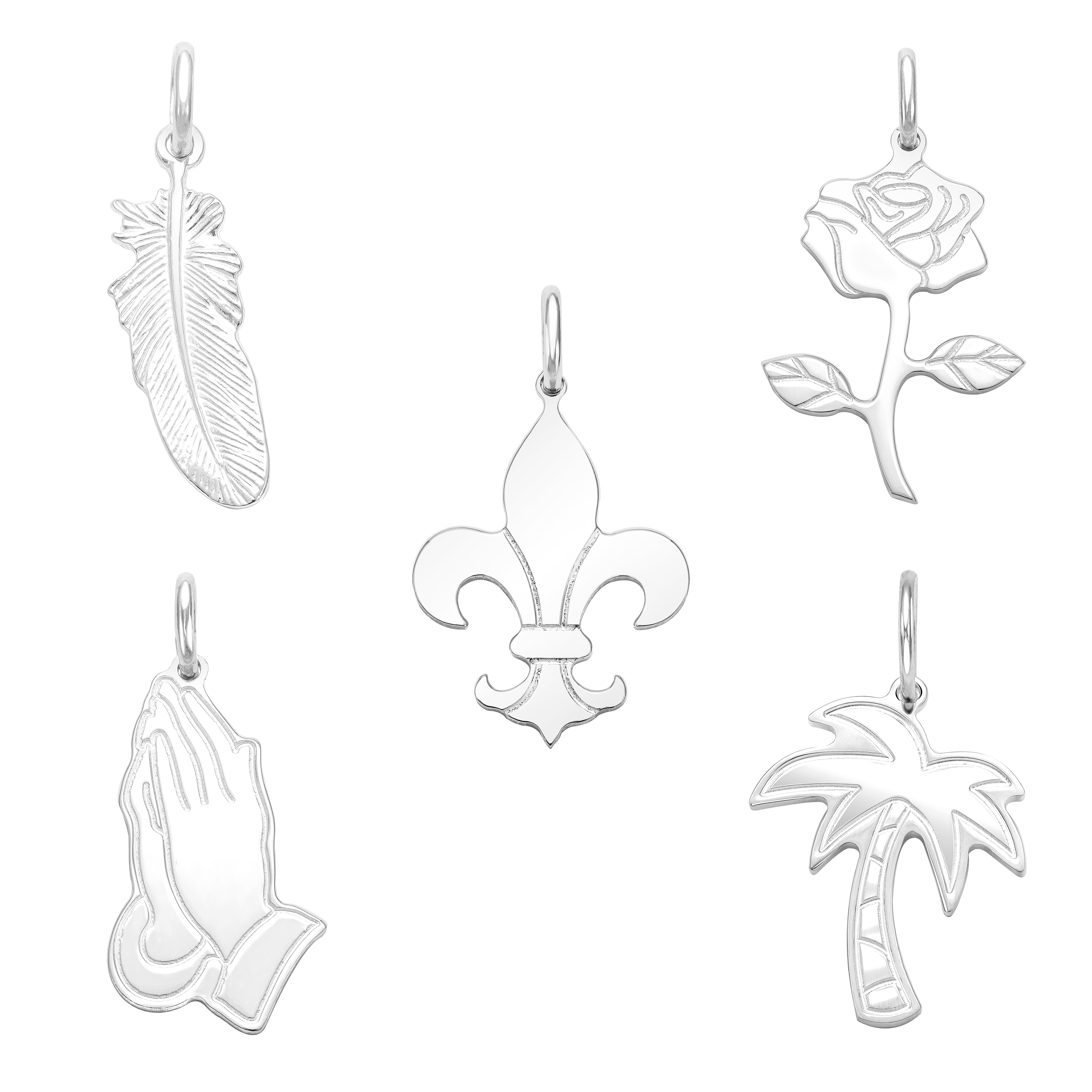 Verschiedene Anhänger aus 925 Sterlingsilber Rose / Lilie / Betende Hände / Feder / Palme - Taipan Schmuck