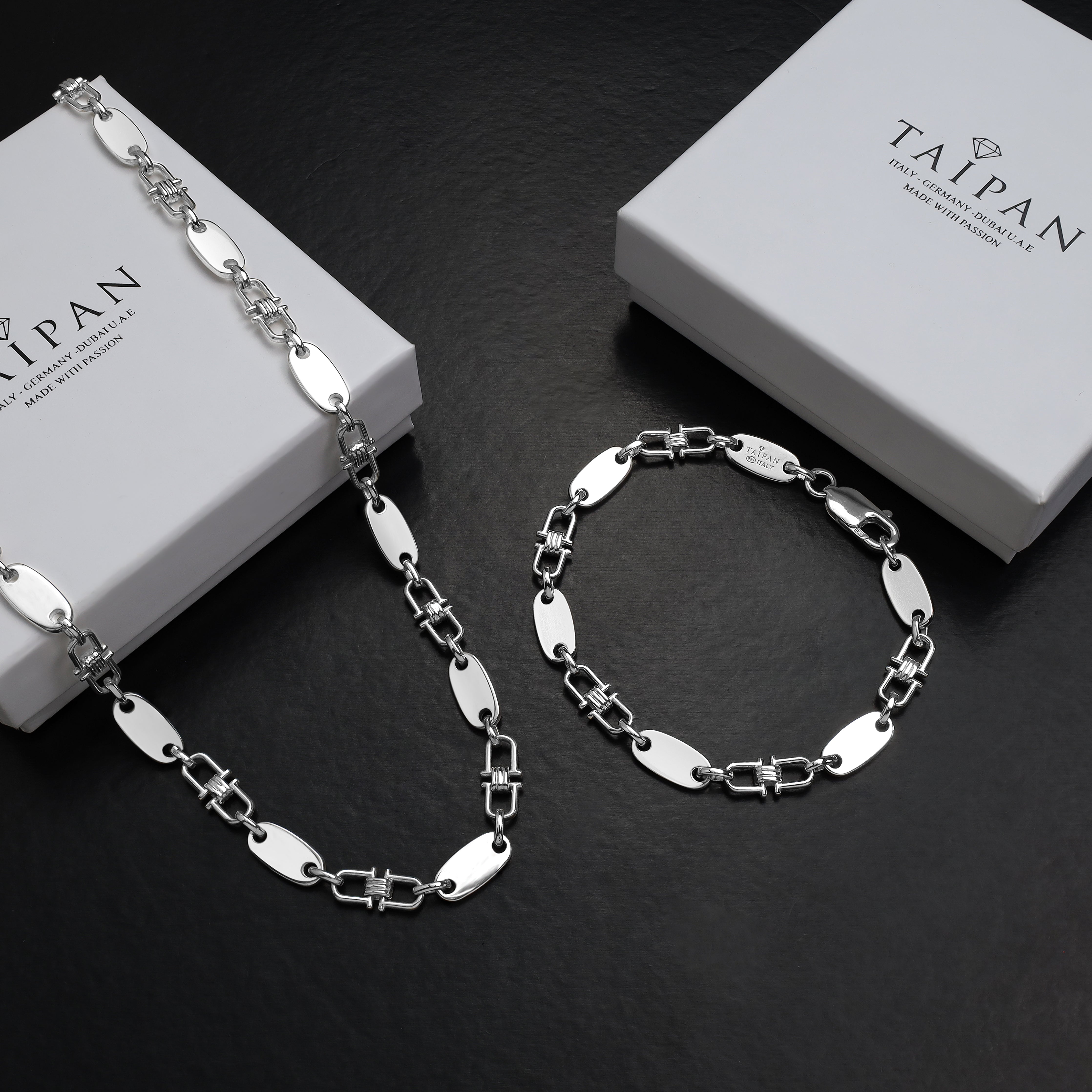Set - Plattenkette 6mm - Halskette + Armband aus 925 Silber - 20% Sparen - Taipan Schmuck