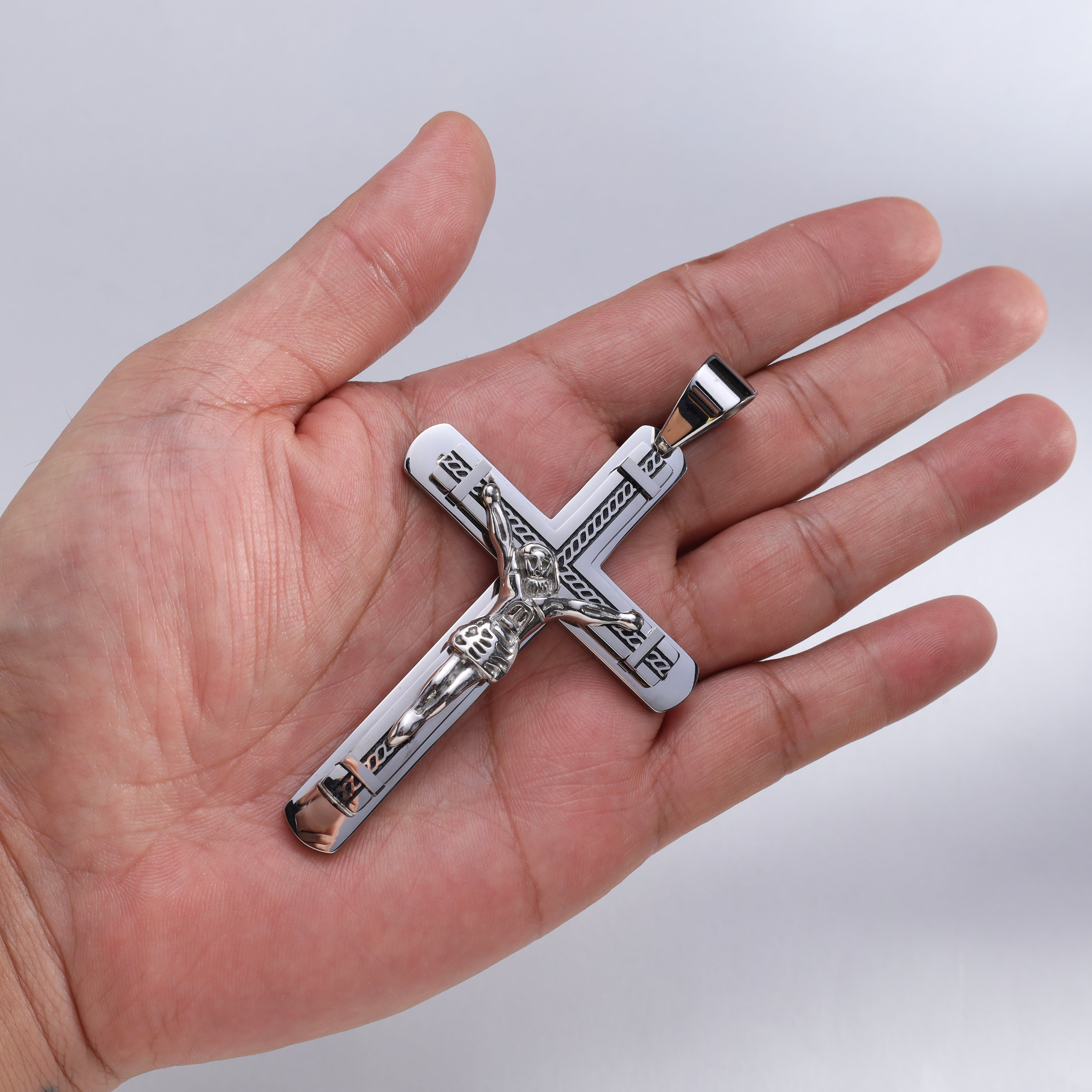 Very large cross pendant made of stainless steel